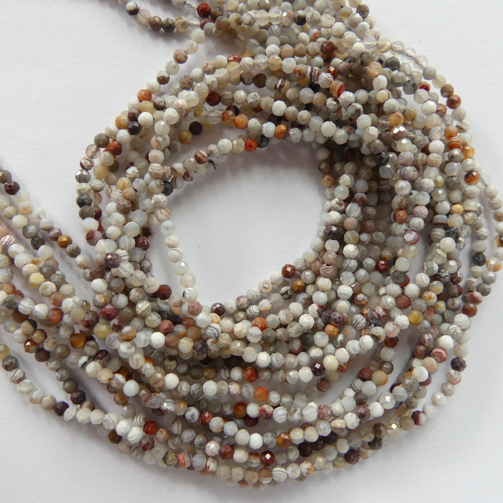 2mm Mexican Laguna Agate Beads Faceted Genuine Tiny Agate Beads 15" Gemstone Beads for Jewelry Making Beading Gift for crafter