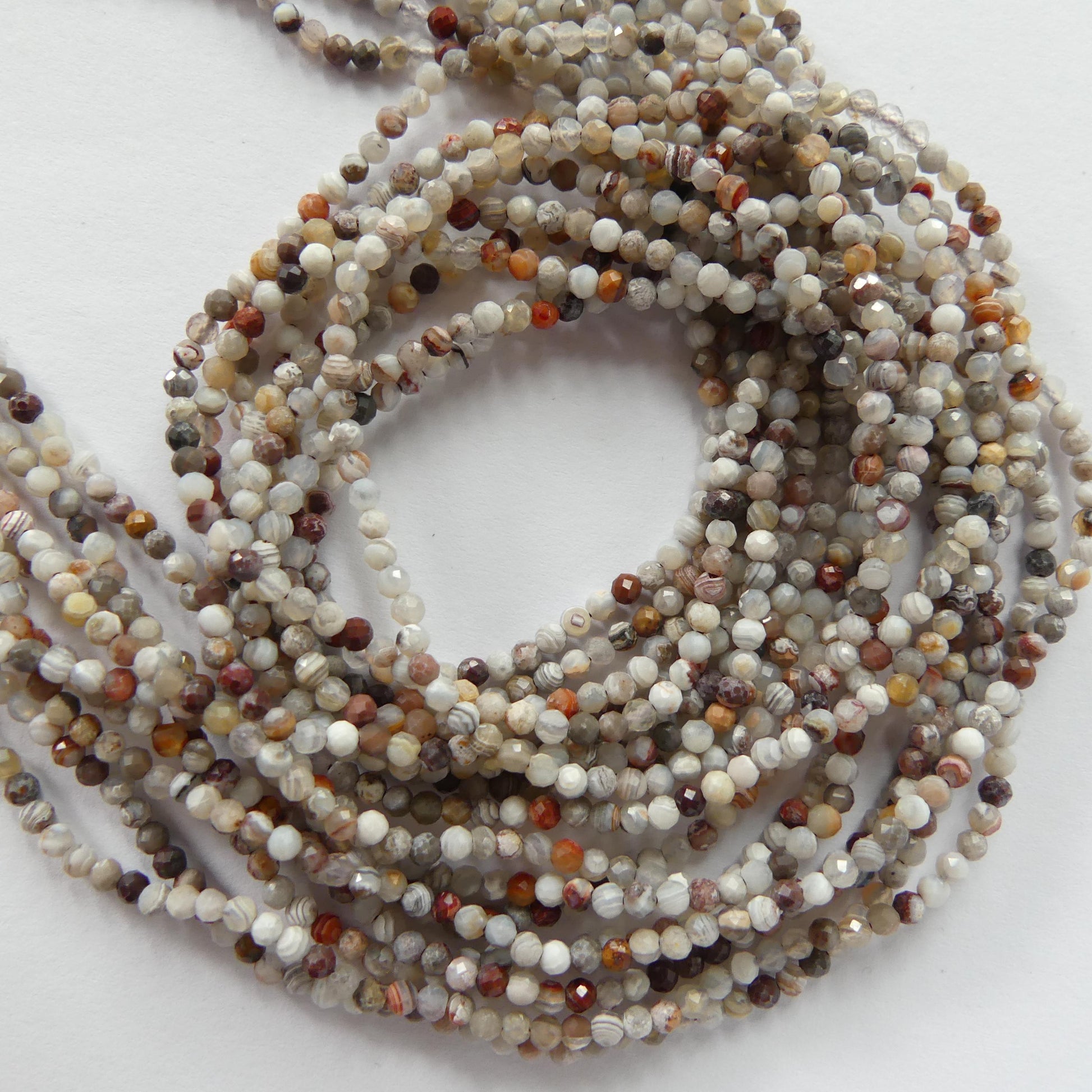 2mm Mexican Laguna Agate Beads Faceted Genuine Tiny Agate Beads 15" Gemstone Beads for Jewelry Making Beading Gift for crafter