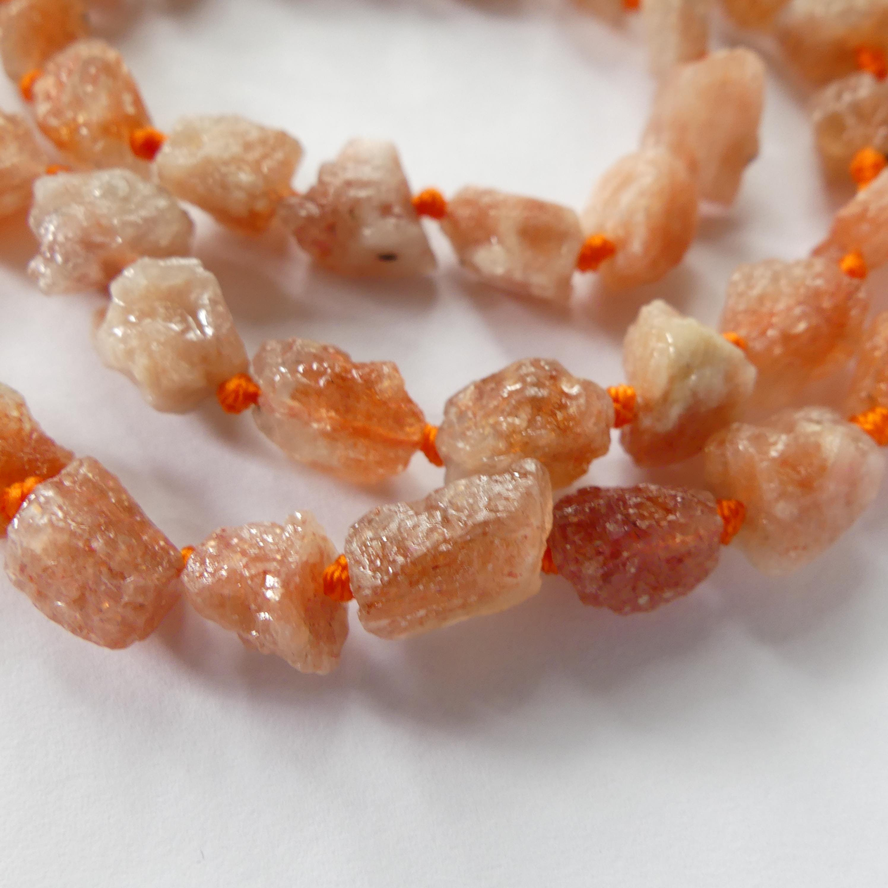 Natural Sunstone Raw Beads Rough Nugget Chunks Side Drill Beads Size 8x12mm 15.5'' Beads for Jewelry Making Beading Craft Gift