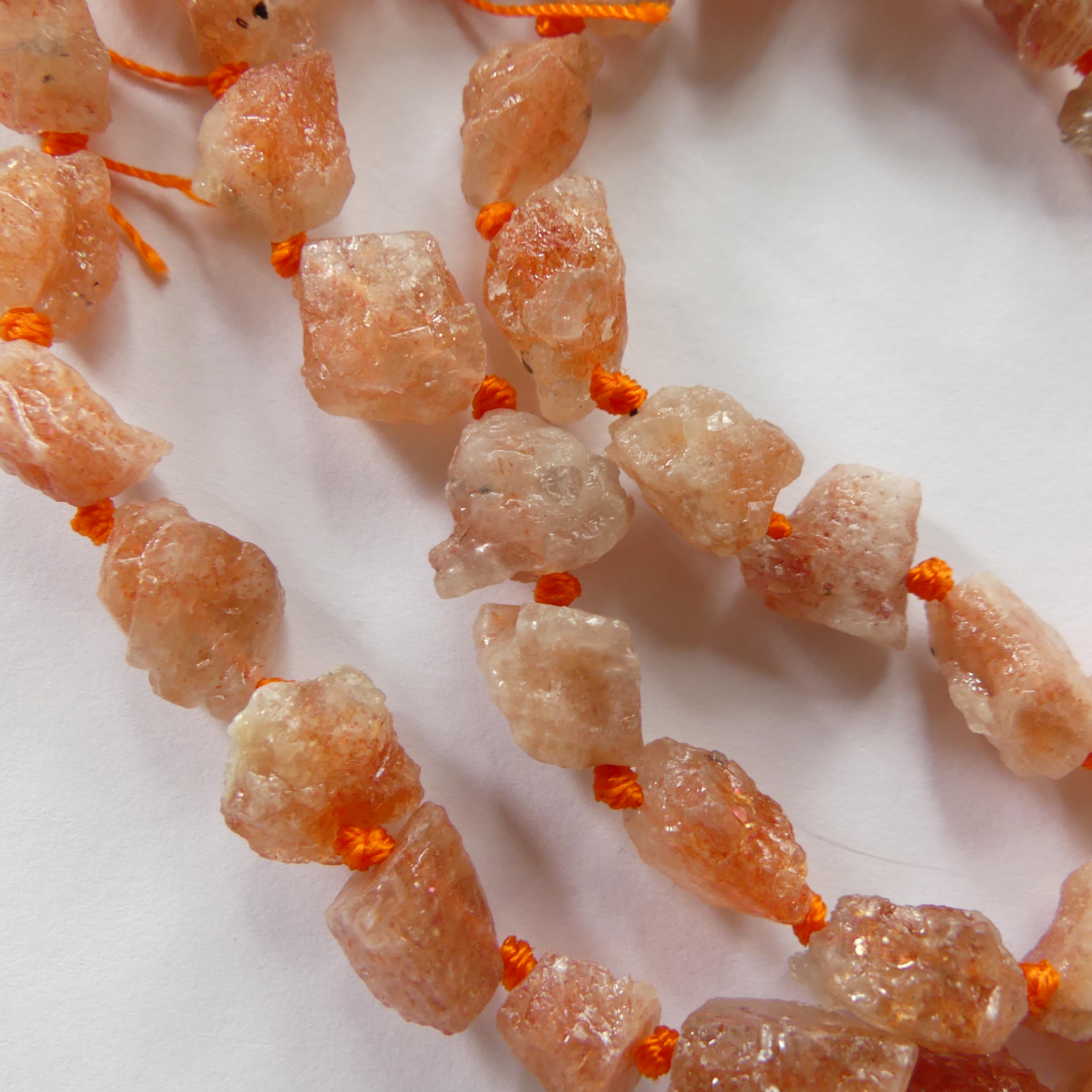 Natural Sunstone Raw Beads Rough Nugget Chunks Side Drill Beads Size 8x12mm 15.5'' Beads for Jewelry Making Beading Craft Gift
