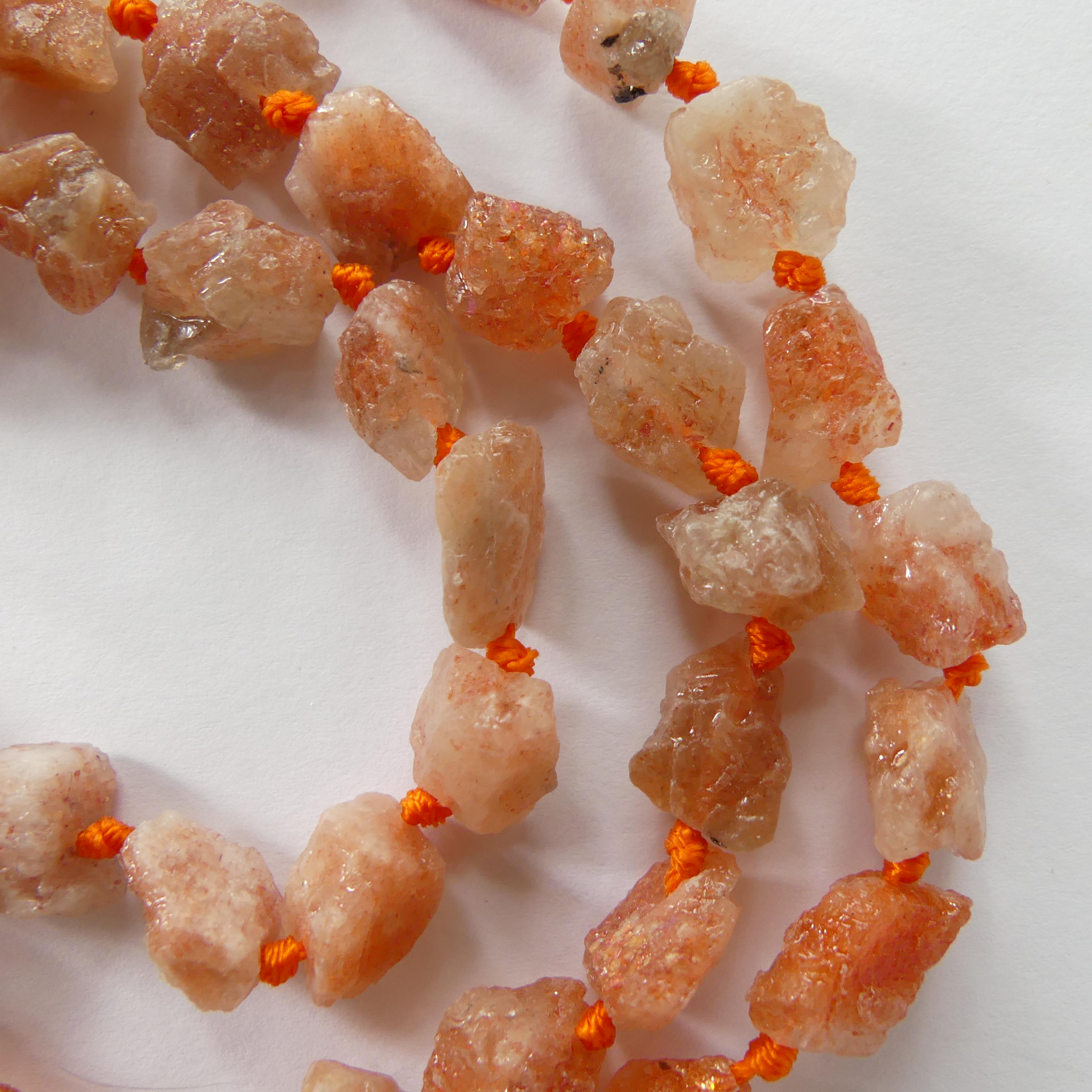 Natural Sunstone Raw Beads Rough Nugget Chunks Side Drill Beads Size 8x12mm 15.5'' Beads for Jewelry Making Beading Craft Gift