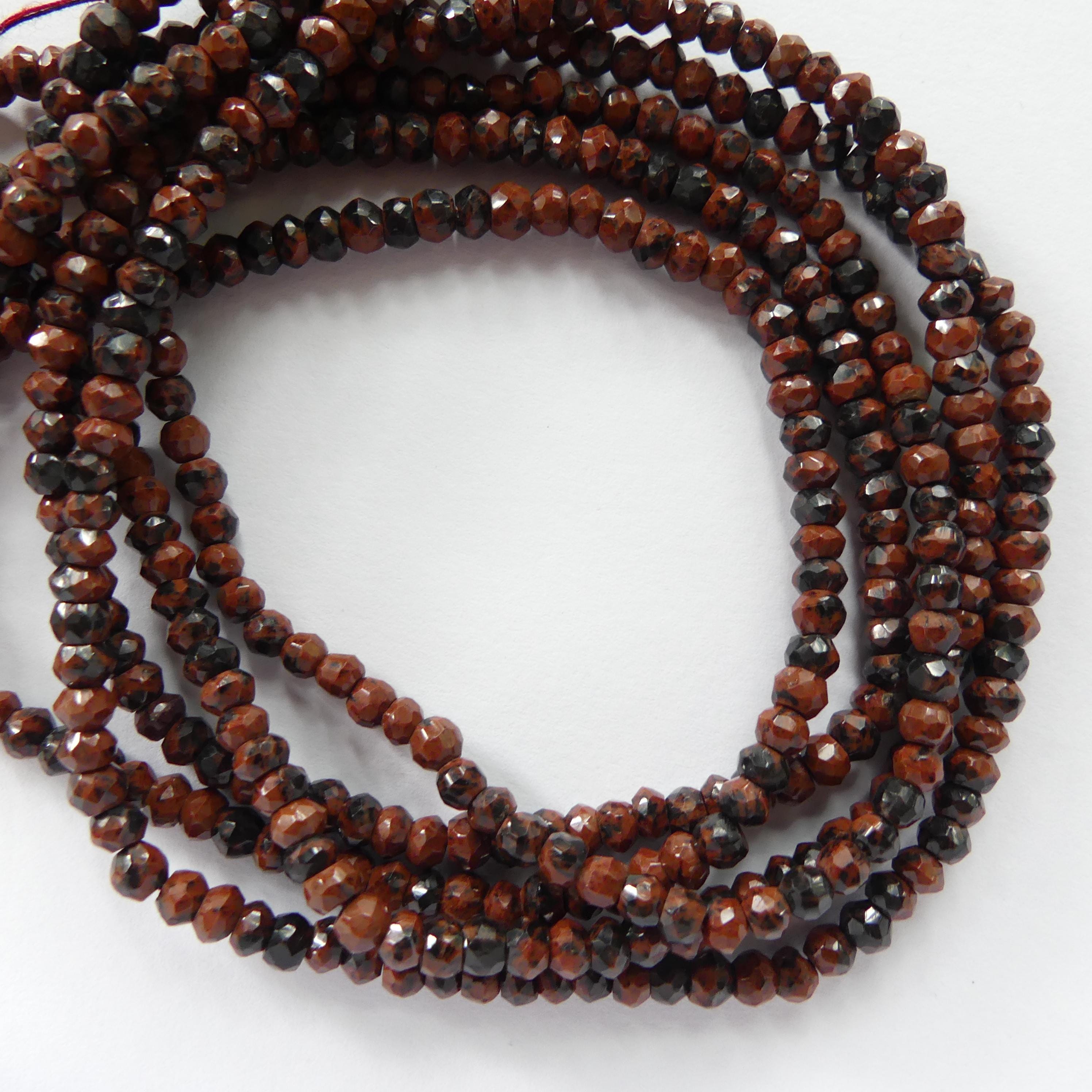 4mm Mahogany Obsidian Beads Hand Faceted Rondel Beads 13" Brown Snowflake Obsidian Beads Gemstone Beading Crafter Gift Jewelry Making