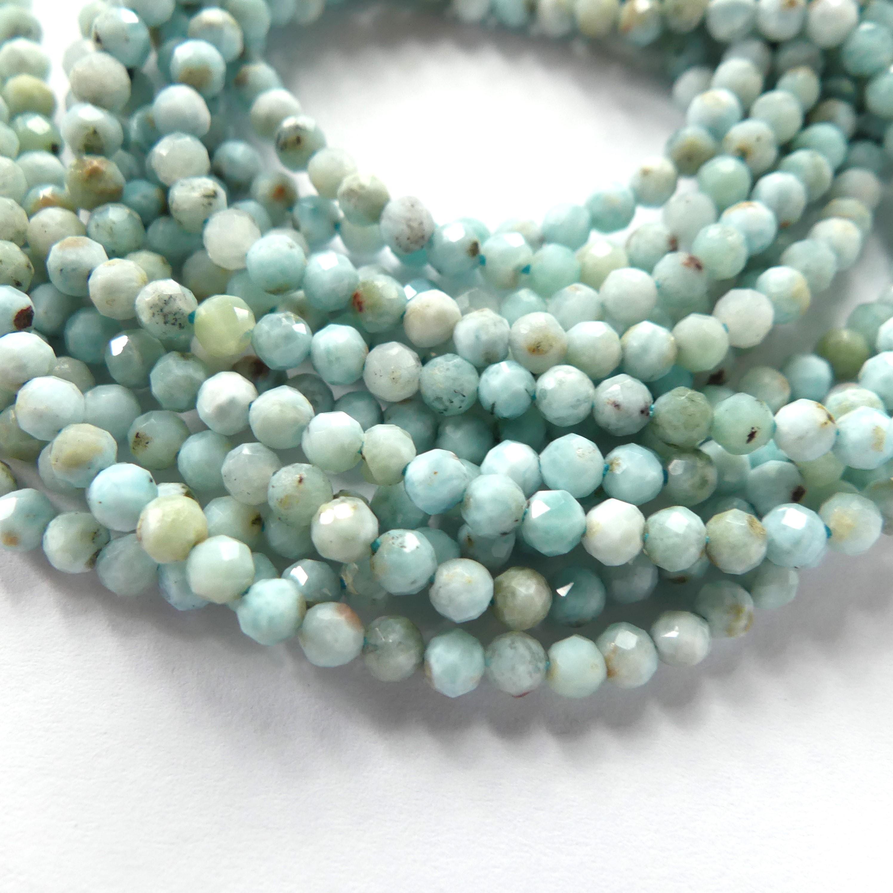 3mm Larimar Faceted Beads 15" 3mm Dominican Larimar Genuine Gemstone Beads for Jewelry Making Beading Craft Gift Beads