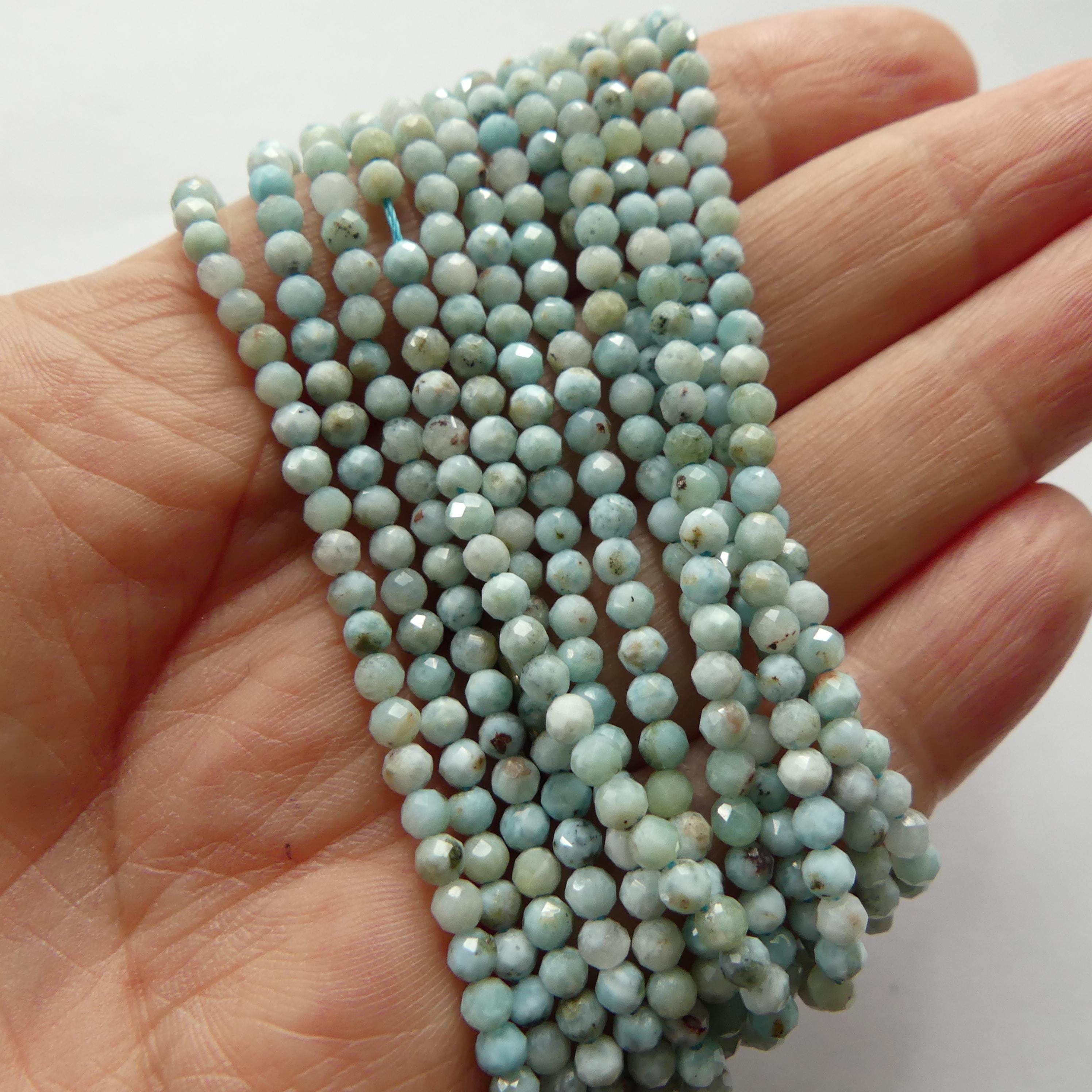 3mm Larimar Faceted Beads 15" 3mm Dominican Larimar Genuine Gemstone Beads for Jewelry Making Beading Craft Gift Beads