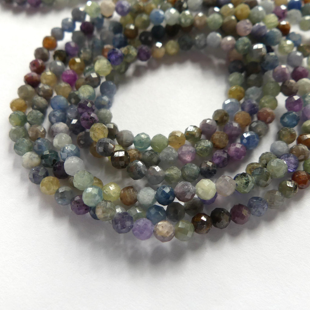 3mm Multi Sapphire Beads Faceted 15" Raw Colorful Sapphire Genuine Gemstone Beads Jewelry Making Beading Craft Gift September Birthstone