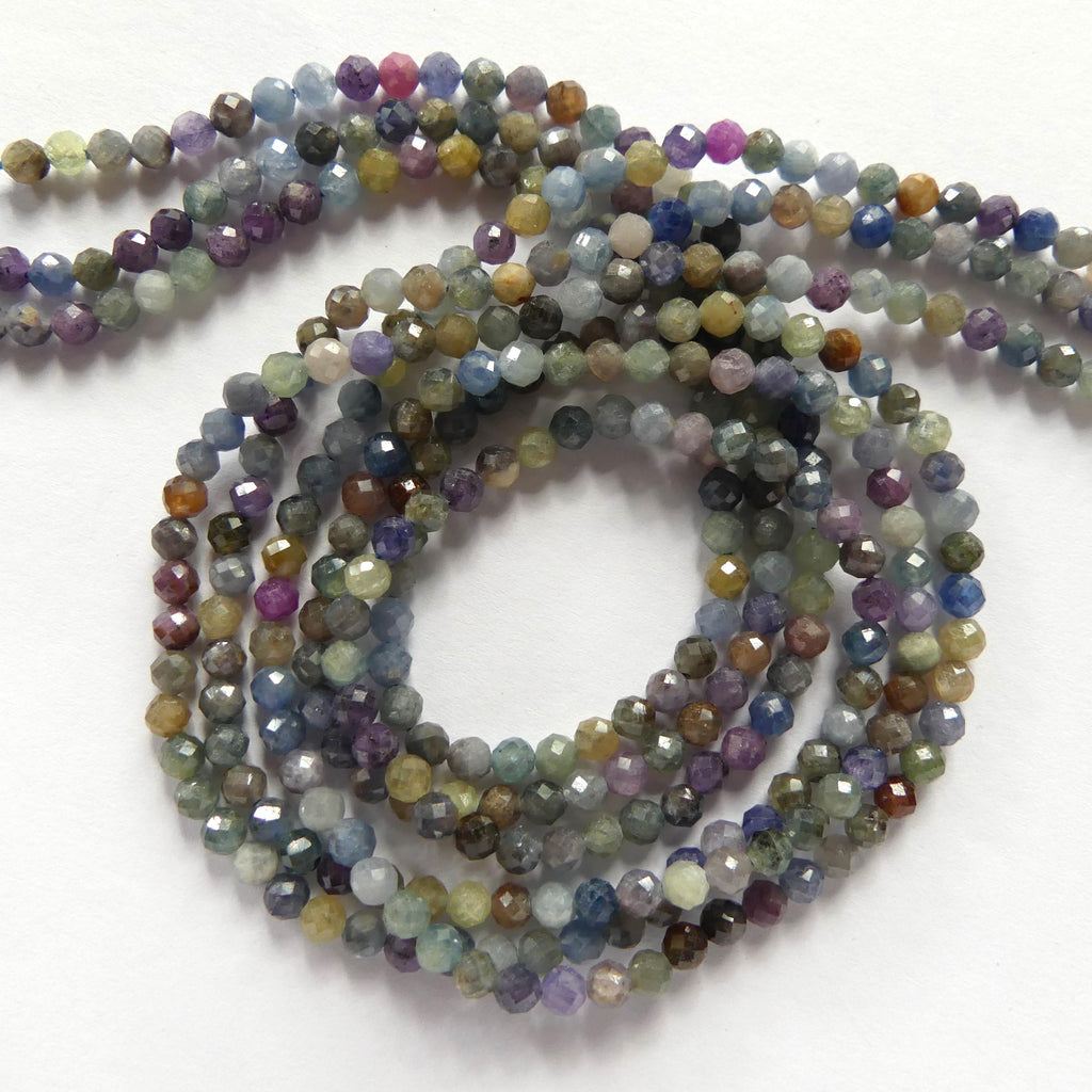 3mm Multi Sapphire Beads Faceted 15" Raw Colorful Sapphire Genuine Gemstone Beads Jewelry Making Beading Craft Gift September Birthstone