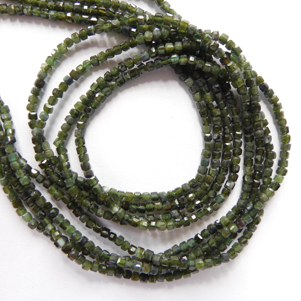 2mm Green Tourmaline Faceted Cube Beads 15" Gemstone Beads for Jewelry Making Beading Gift Crafter October Birthstone