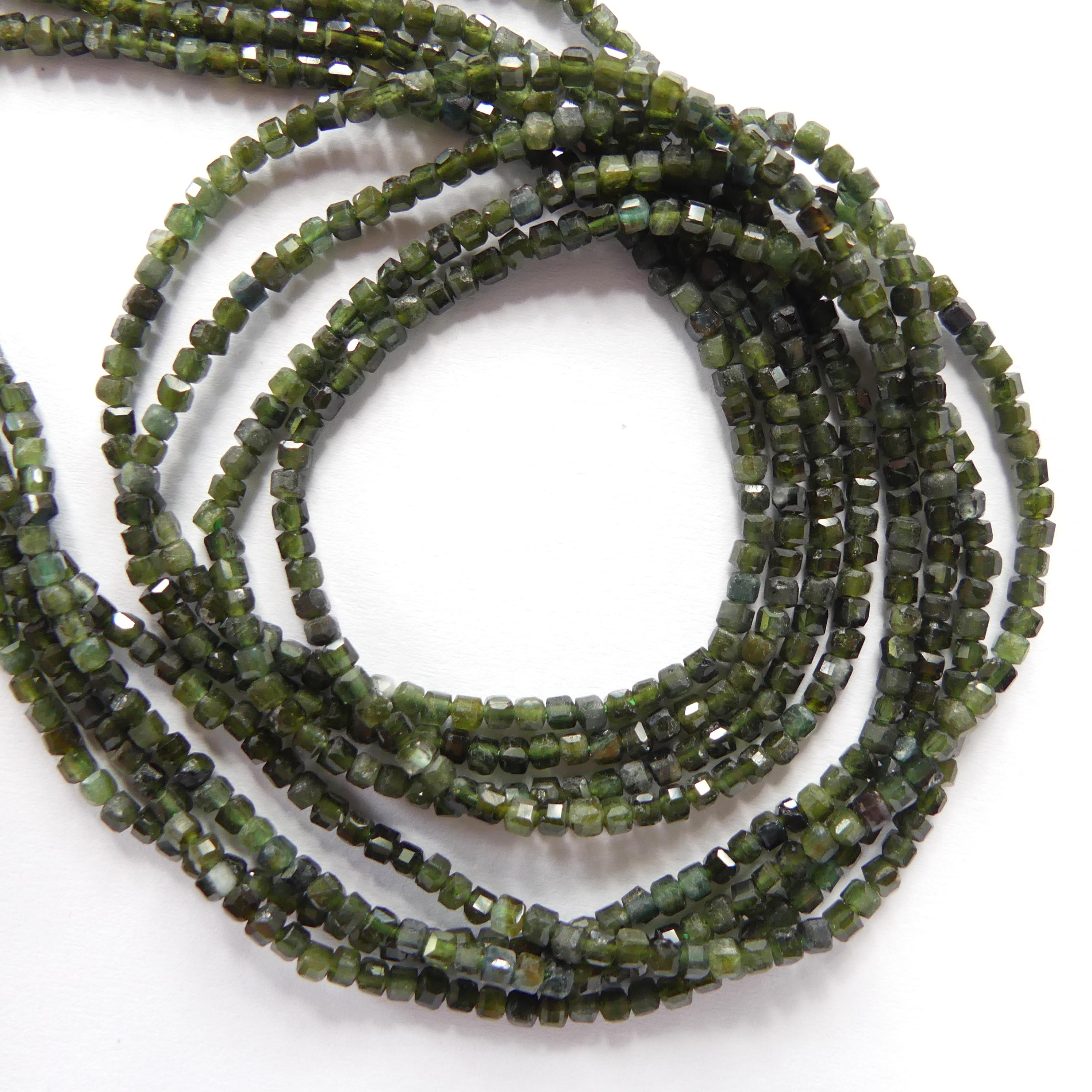 2mm Green Tourmaline Faceted Cube Beads 15" Gemstone Beads for Jewelry Making Beading Gift Crafter October Birthstone