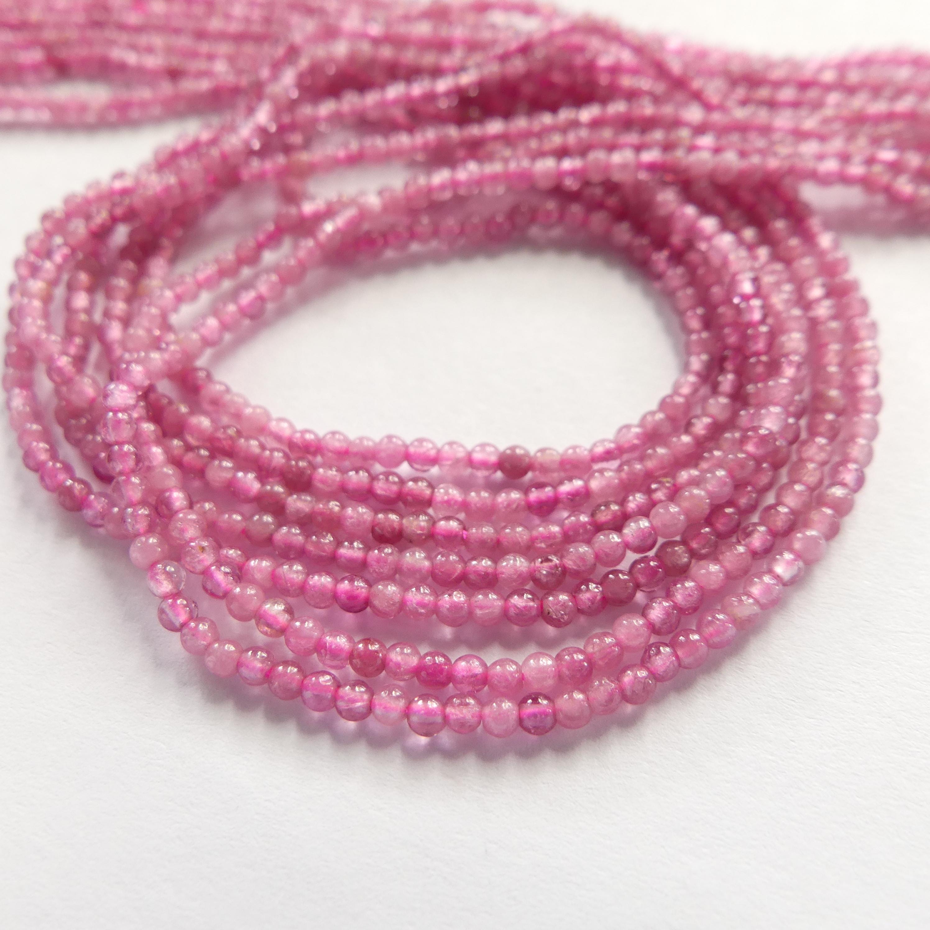 1.8mm Pink Tourmaline Beads Smooth 15" Transparent Pink Gemstone Beads for Jewelry Making Beading Gift October Birthstone Seed Beads Pink