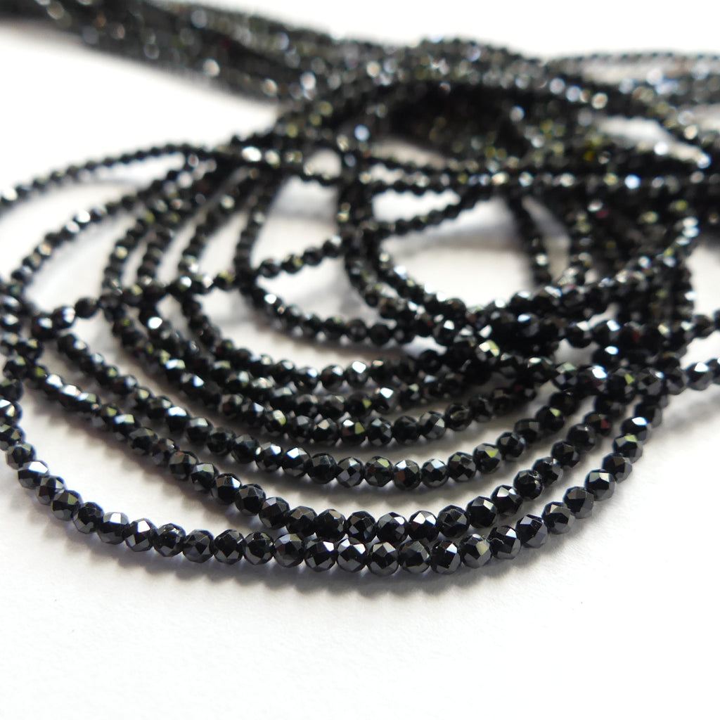 1.8mm Black Tourmaline Micro Faceted Beads Genuine Tourmaline 15" Gemstone Beads DIY Jewelry Making October Birthstone Crafter Beading Gift