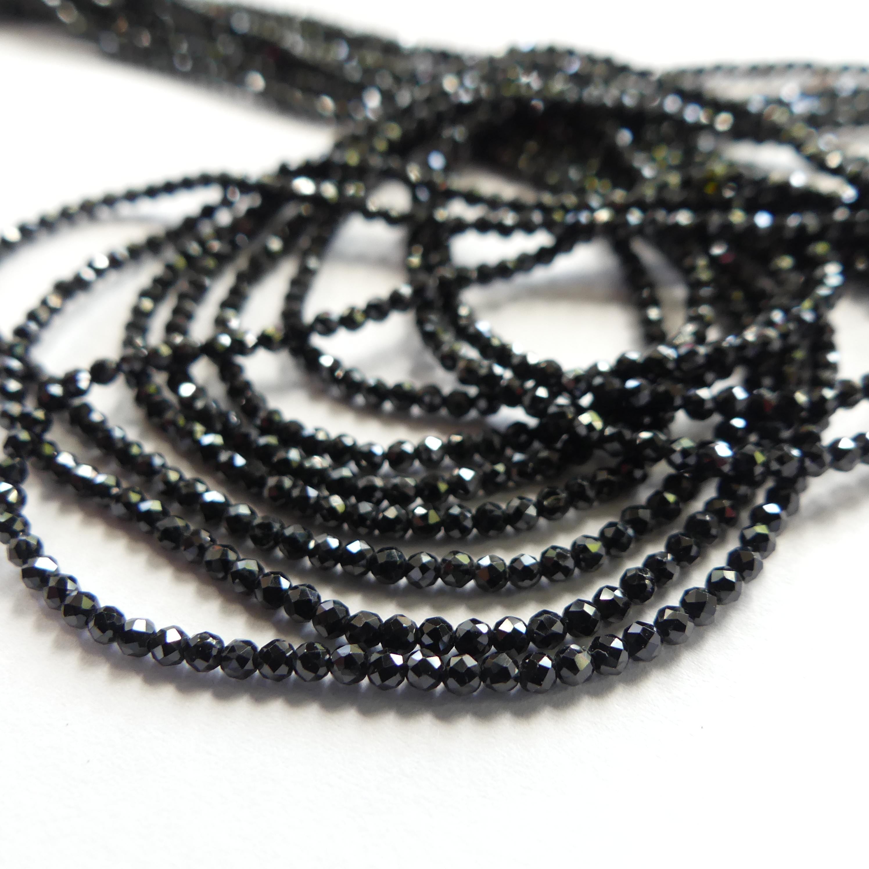 1.8mm Black Tourmaline Micro Faceted Beads Genuine Tourmaline 15" Gemstone Beads DIY Jewelry Making October Birthstone Crafter Beading Gift
