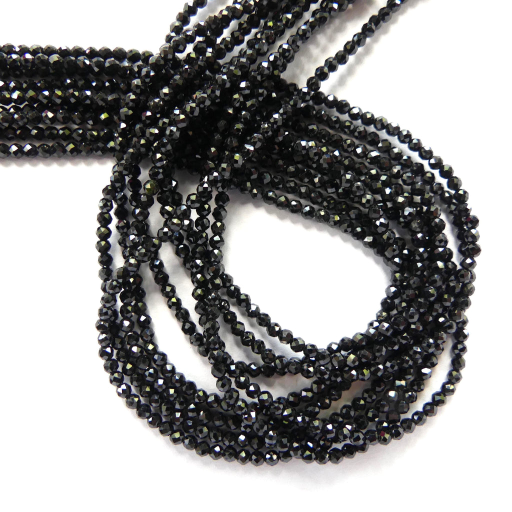 1.8mm Black Tourmaline Micro Faceted Beads Genuine Tourmaline 15" Gemstone Beads DIY Jewelry Making October Birthstone Crafter Beading Gift