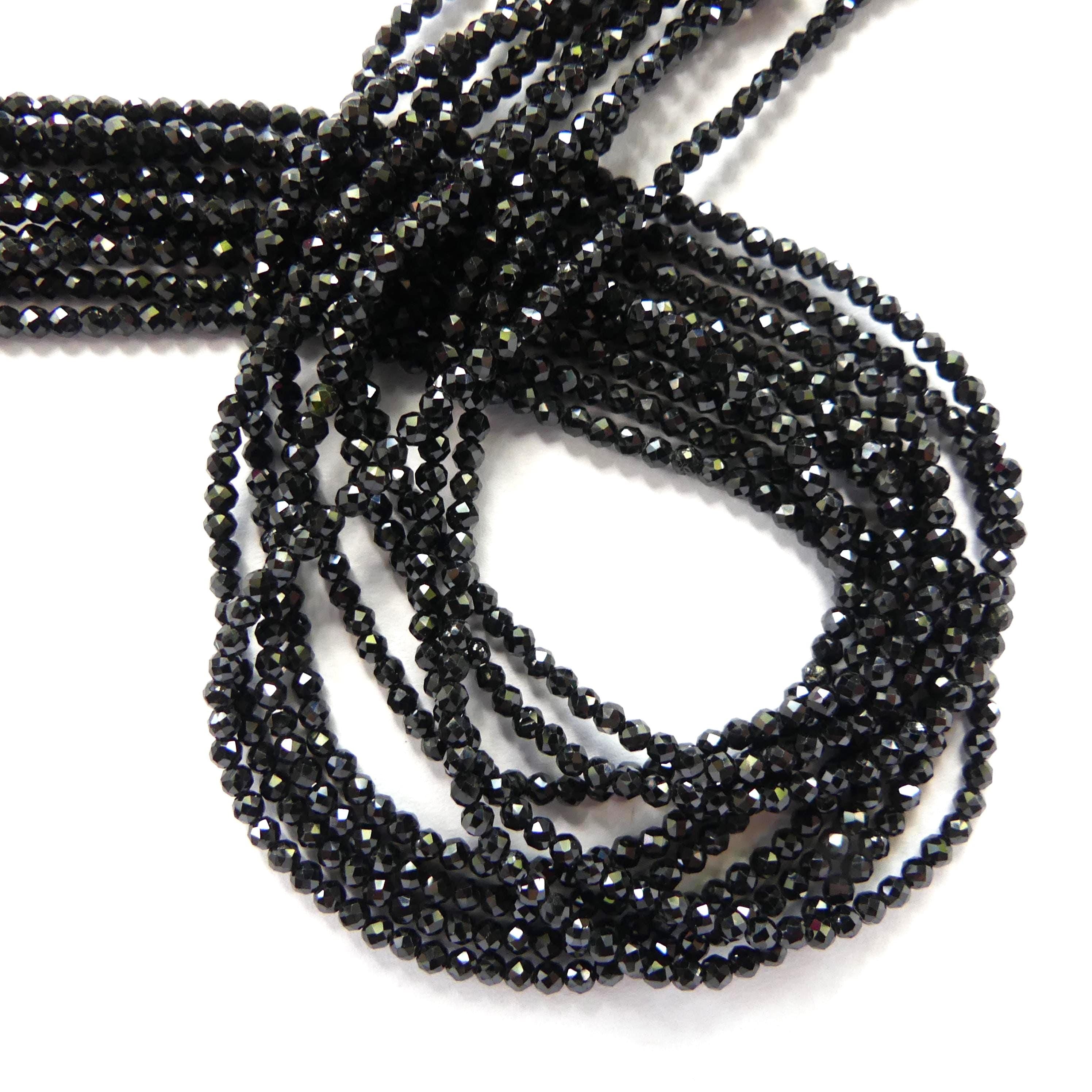 1.8mm Black Tourmaline Micro Faceted Beads Genuine Tourmaline 15" Gemstone Beads DIY Jewelry Making October Birthstone Crafter Beading Gift