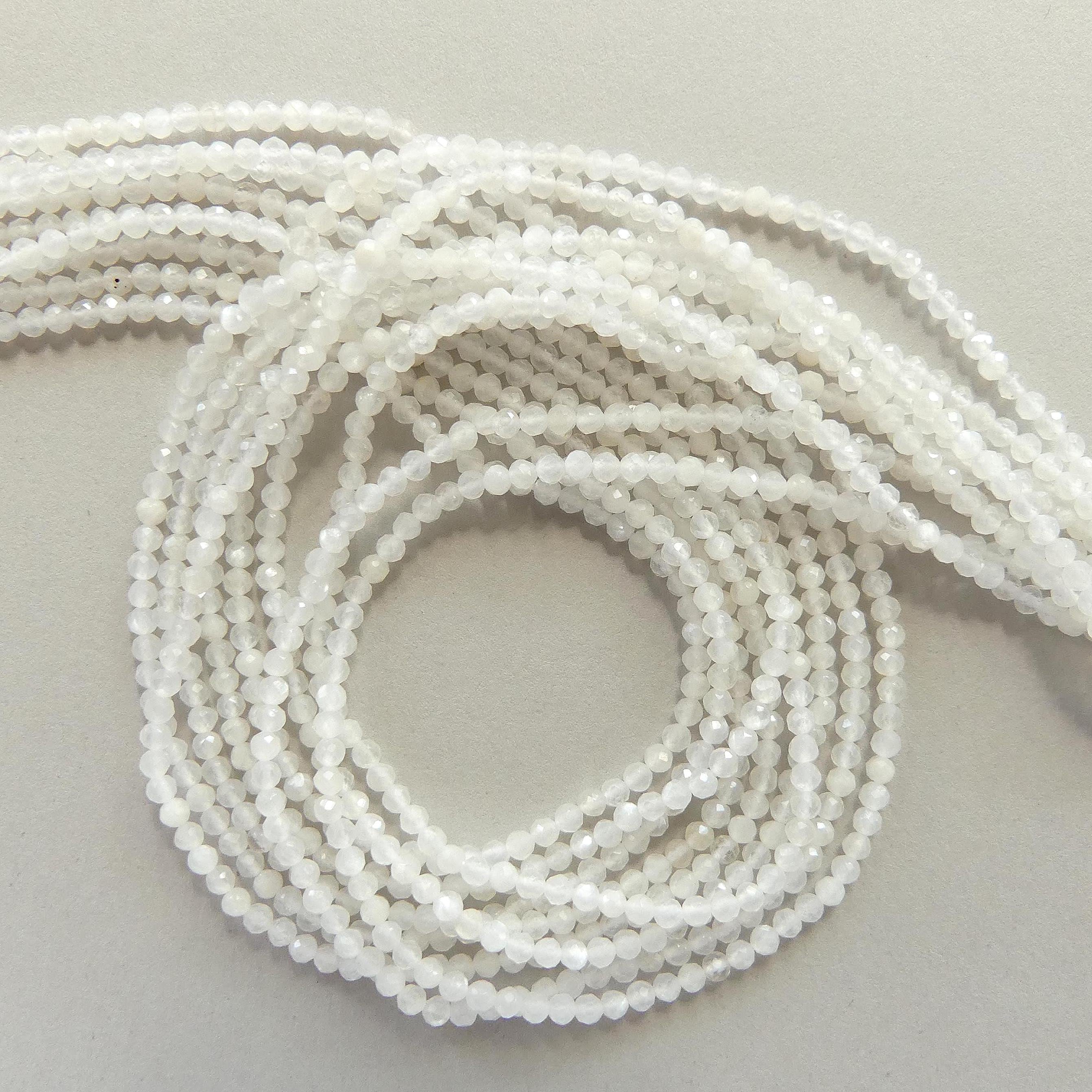 2mm White Moonstone Faceted Beads 15" Gemstone Beads Beading Crafter Gift June Birthstone DIY Jewelry Seed Beads