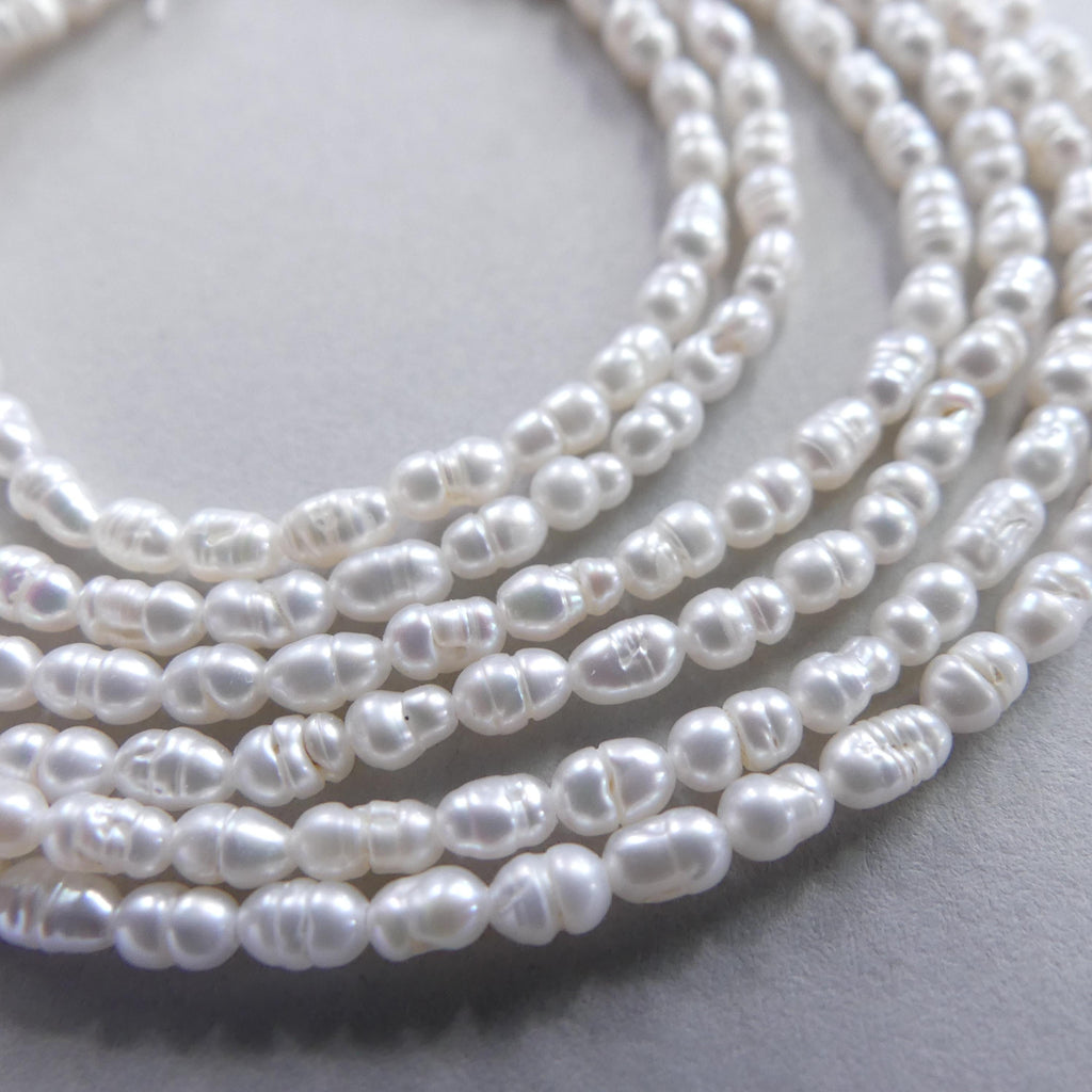 2.5mm Tiny Freshwater Pearl Beads Rice Shape Pearls White Baroque 15" Beads Beading Crafter Gift June Birthstone DIY Jewelry