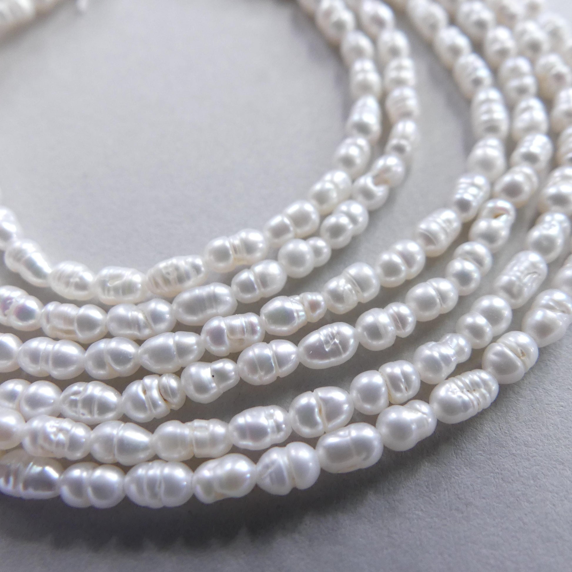 2.5mm Tiny Freshwater Pearl Beads Rice Shape Pearls White Baroque 15" Beads Beading Crafter Gift June Birthstone DIY Jewelry