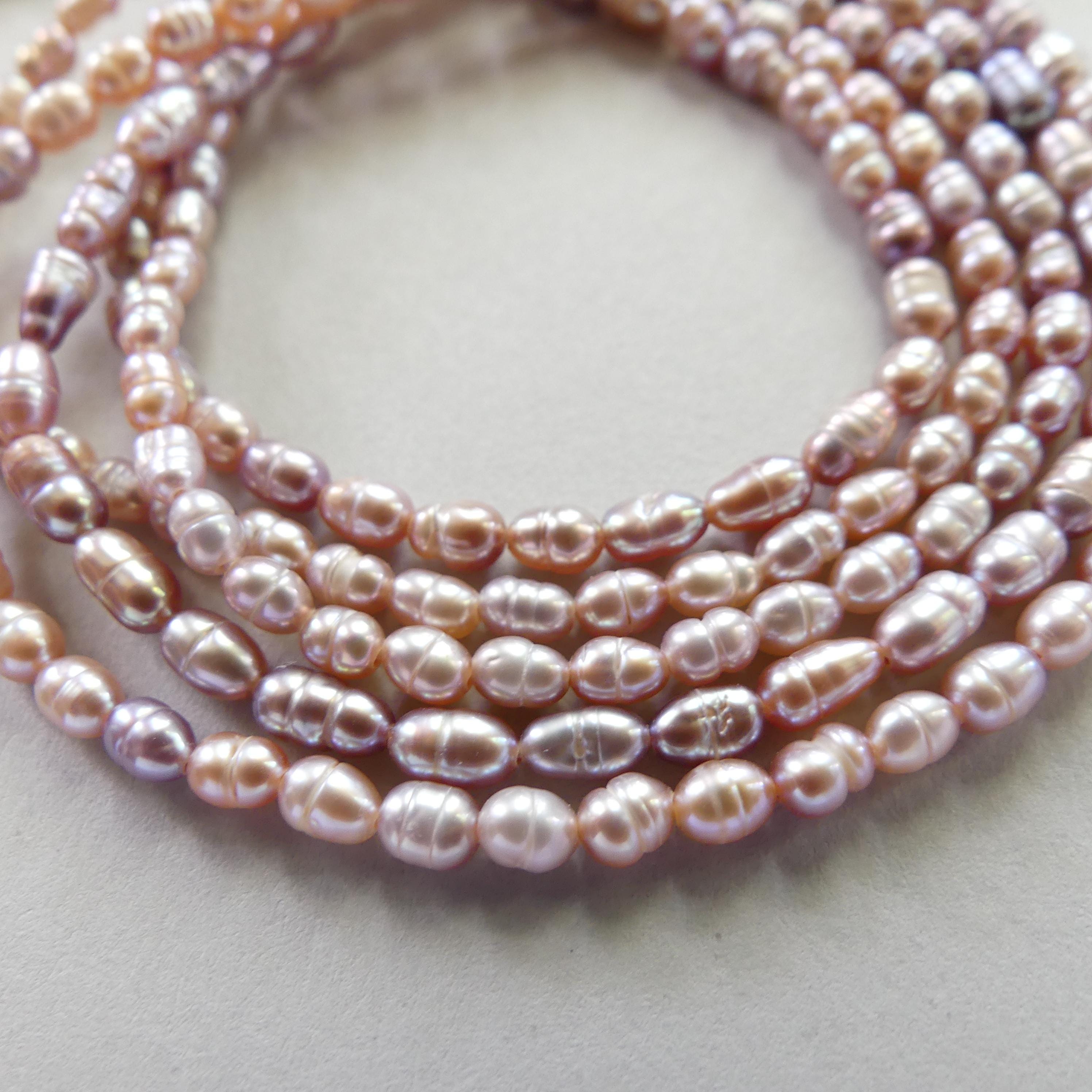 3mm Tiny Freshwater Pearl Beads Rice Shape Pearls Lavender Pink Baroque 15" Beads Beading Crafter Gift June Birthstone DIY Jewelry