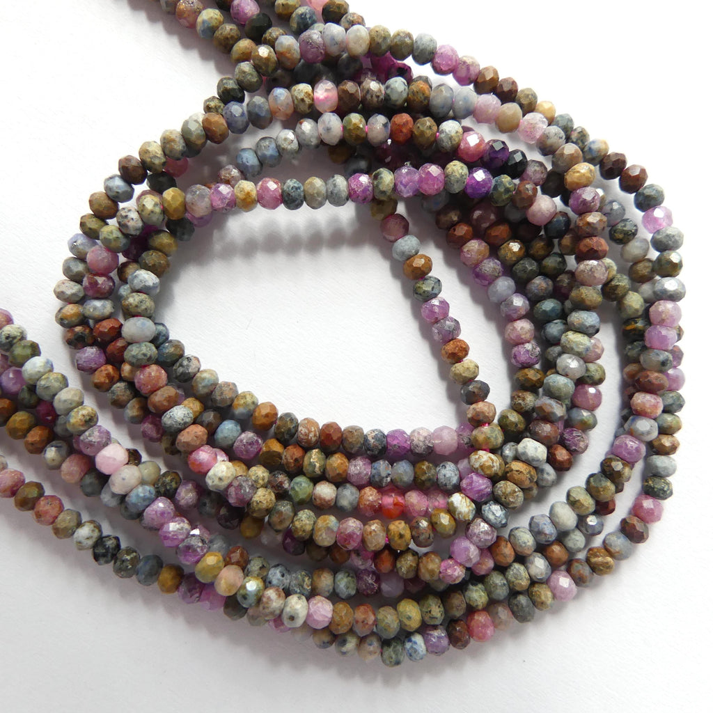 2mm 3mm Ruby Sapphire Micro Faceted Rondelle Beads Genuine Small Beads 15.5" Gemstone Beads for Jewelry Making