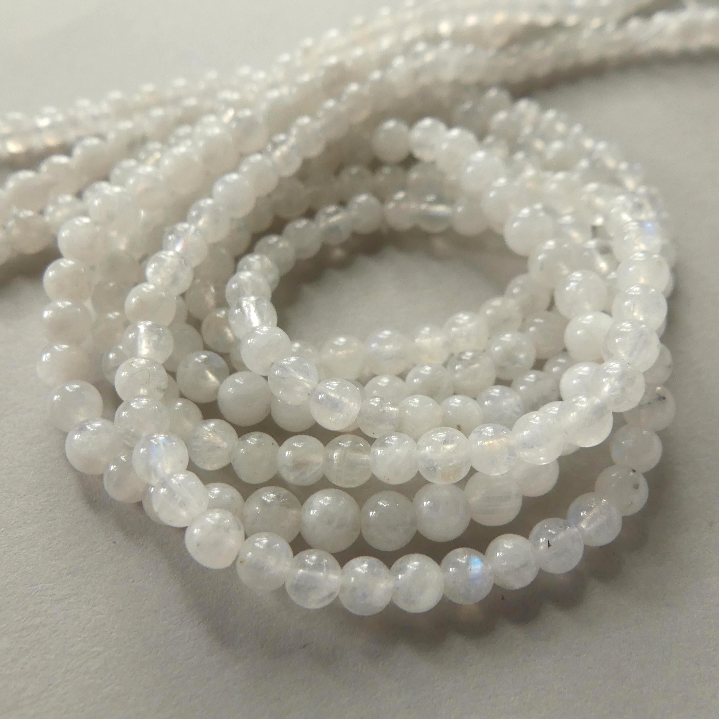 4mm Rainbow Moonstone White Beads 15" Smooth Gemstone Beads Beading Crafter Gift June Birthstone DIY Jewelry