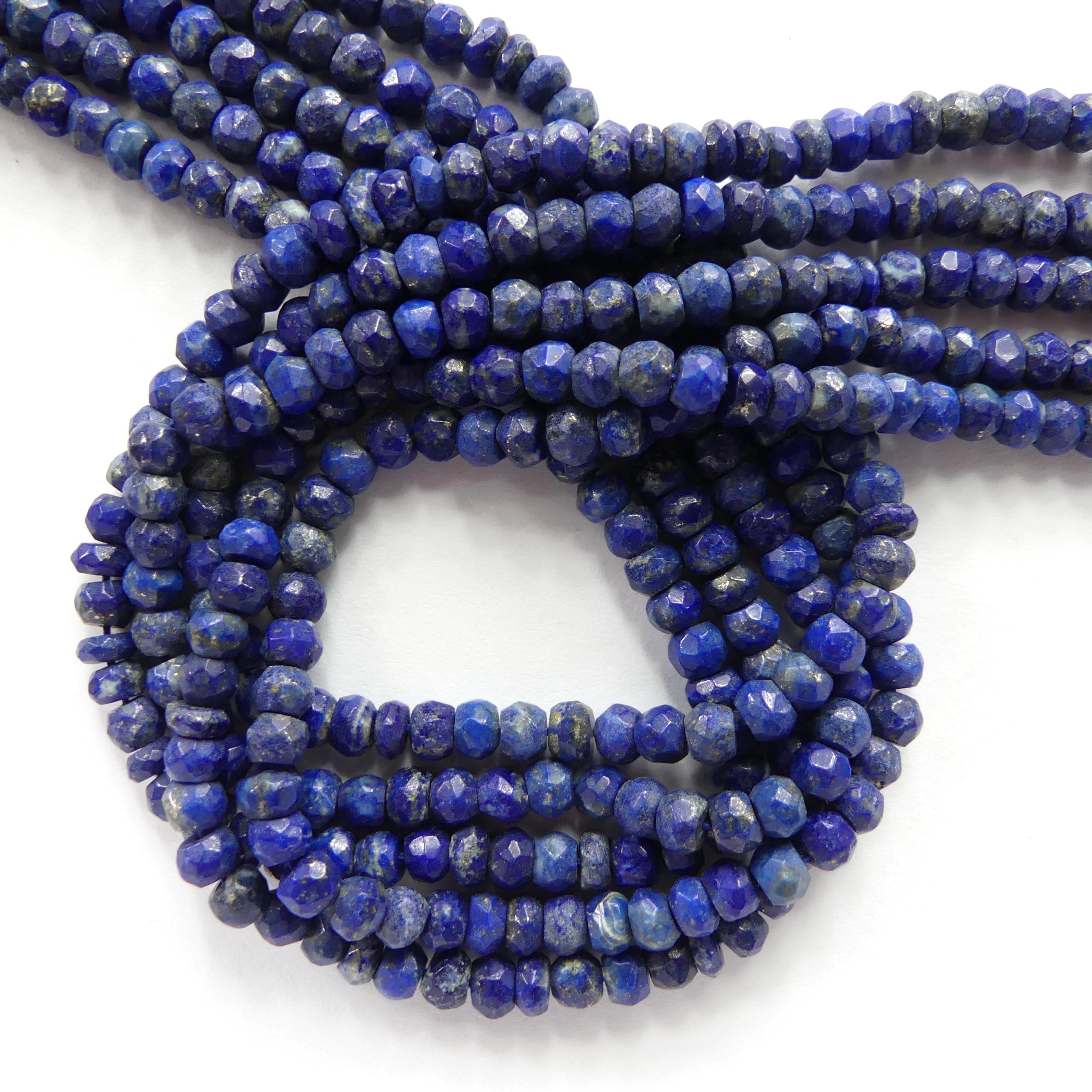 4mm 4.5mm Lapis Lazuli Rondel Beads 12" Blue Hand Faceted Lapis Gemstone Beads for Beading Craft Gift Beads DIY Jewelry Making