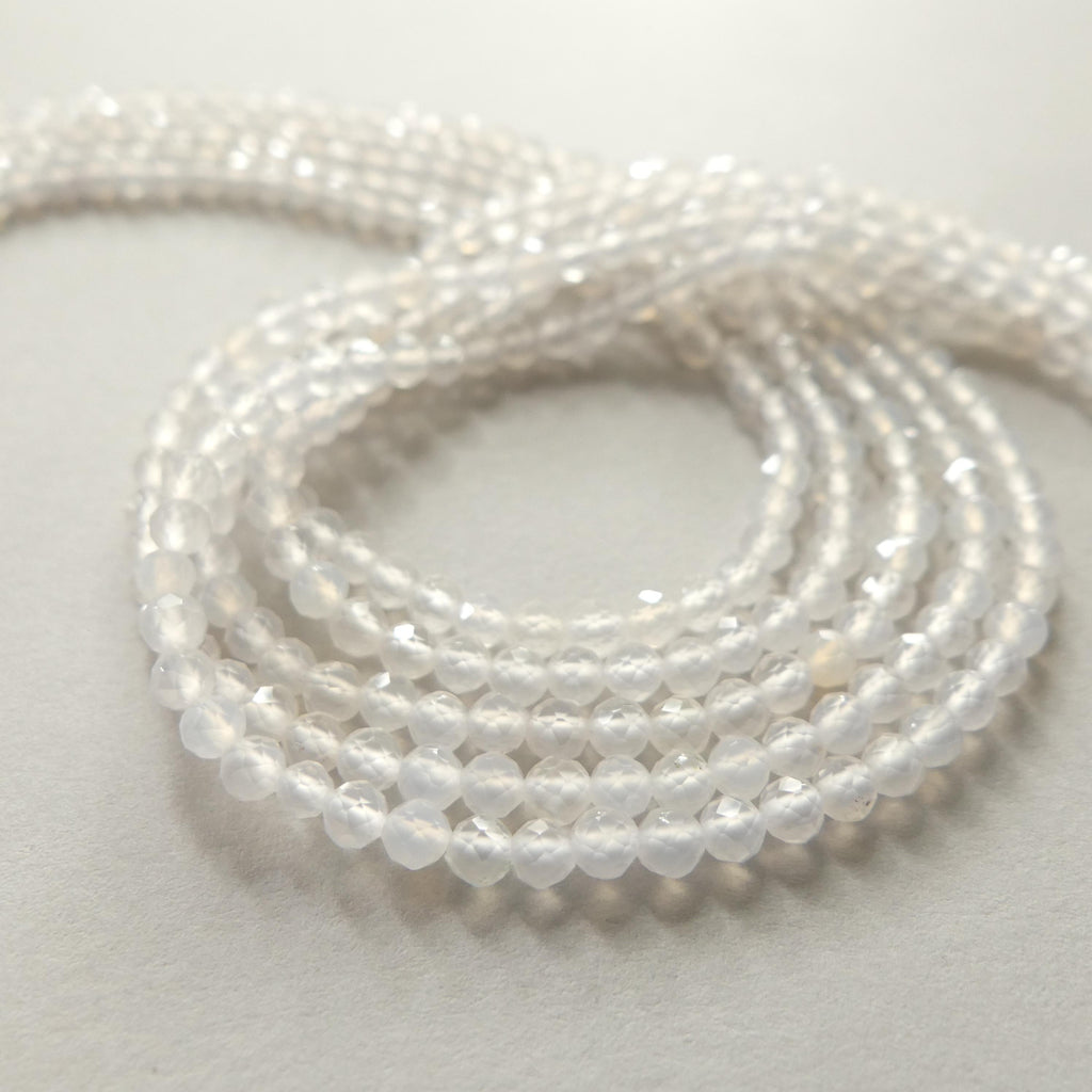 3mm Natural White Agate Micro Faceted Beads 15" White Genuine Gemstone Beads for Jewelry Making Beading Craft Gift Small Beads Tiny