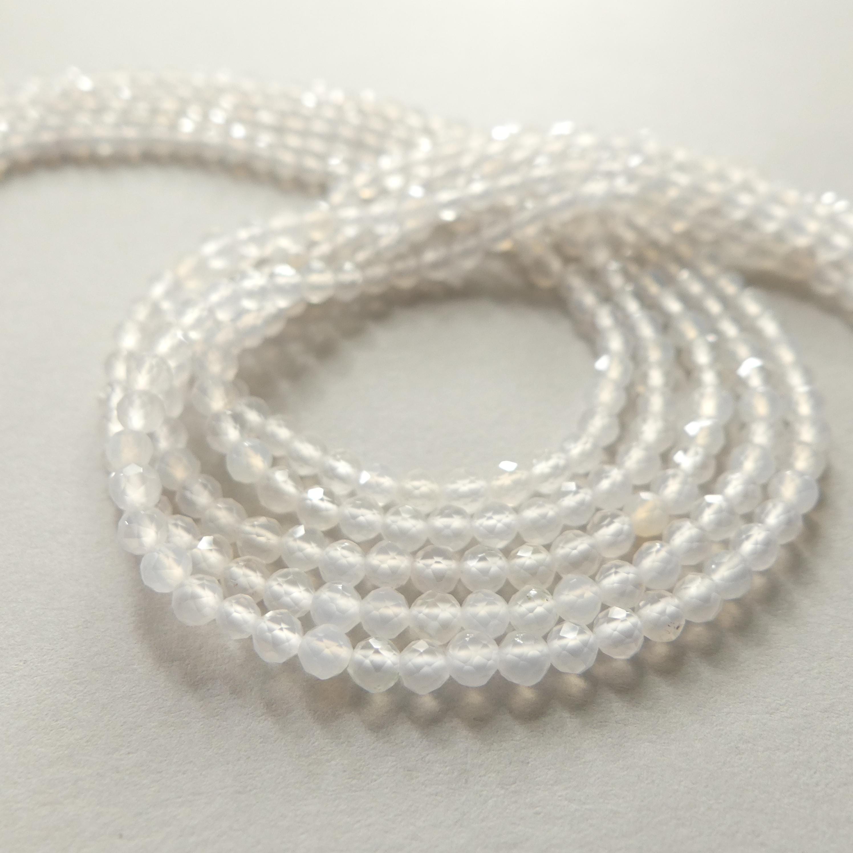 3mm Natural White Agate Micro Faceted Beads 15" White Genuine Gemstone Beads for Jewelry Making Beading Craft Gift Small Beads Tiny