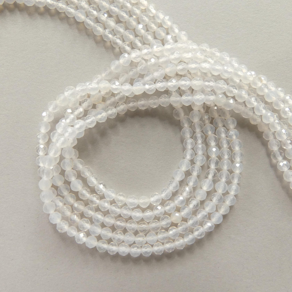 3mm Natural White Agate Micro Faceted Beads 15" White Genuine Gemstone Beads for Jewelry Making Beading Craft Gift Small Beads Tiny