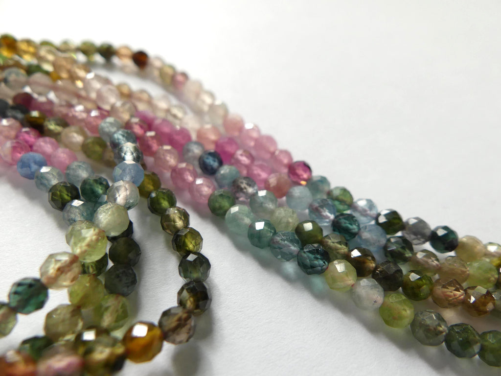 3.5mm AAA Watermelon Tourmaline Faceted Beads 15" Transparent Rainbow Gemstone Beads Jewelry Making Beading Gift Crafter October Birthstone
