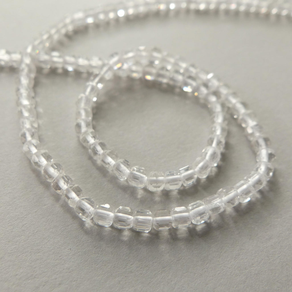 3mm AAA Rock Quartz Faceted Cube Beads 15" Clear Crystal Quartz Genuine Gemstone Beads Jewelry Making Beading Craft Gift April Birthstone