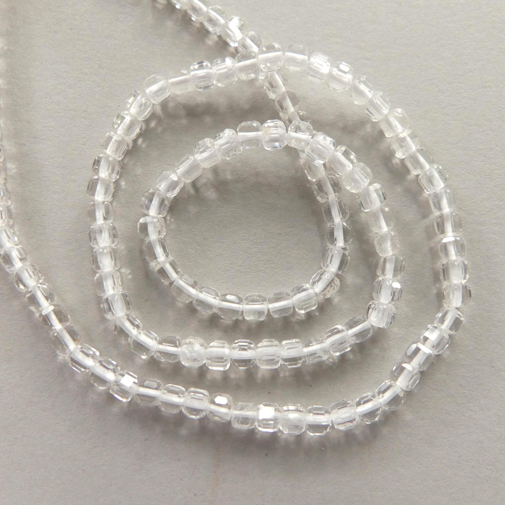 3mm AAA Rock Quartz Faceted Cube Beads 15" Clear Crystal Quartz Genuine Gemstone Beads Jewelry Making Beading Craft Gift April Birthstone