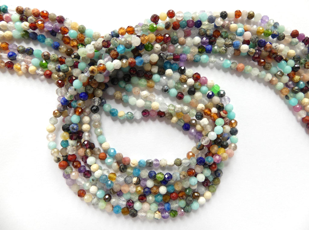 3mm Multi Gemstone Micro Faceted Beads 15" Colorful Rainbow Tiny Gemstone Beads for Jewelry Making Beading Gift for Crafter