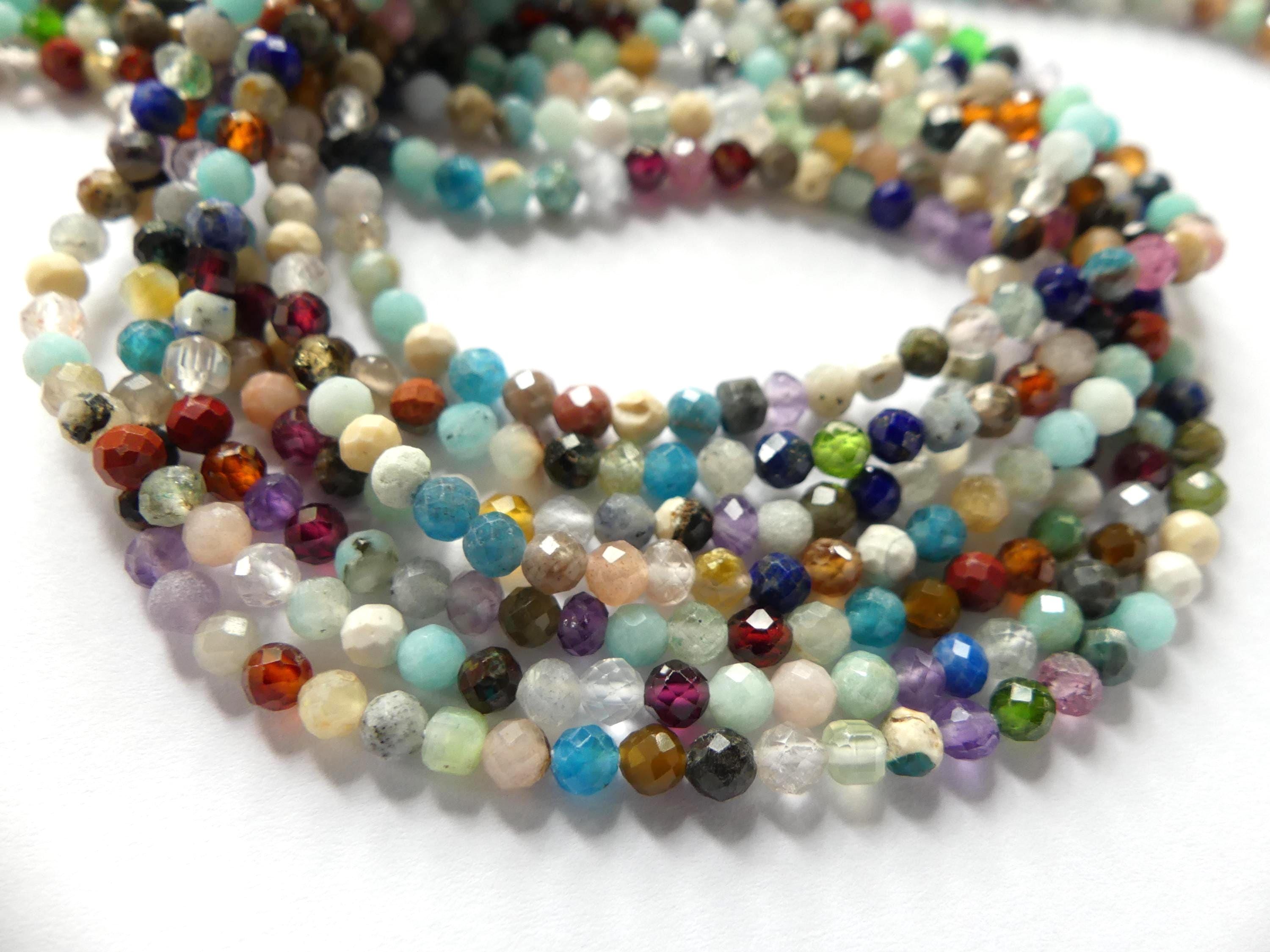 3mm Multi Gemstone Micro Faceted Beads 15" Colorful Rainbow Tiny Gemstone Beads for Jewelry Making Beading Gift for Crafter