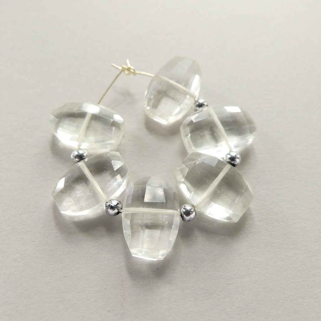 AAA Rock Quartz Faceted Briolette Oval Beads 6pcs Clear Crystal Quartz Genuine Gemstone Jewelry Making Beading Craft Gift April Birthstone