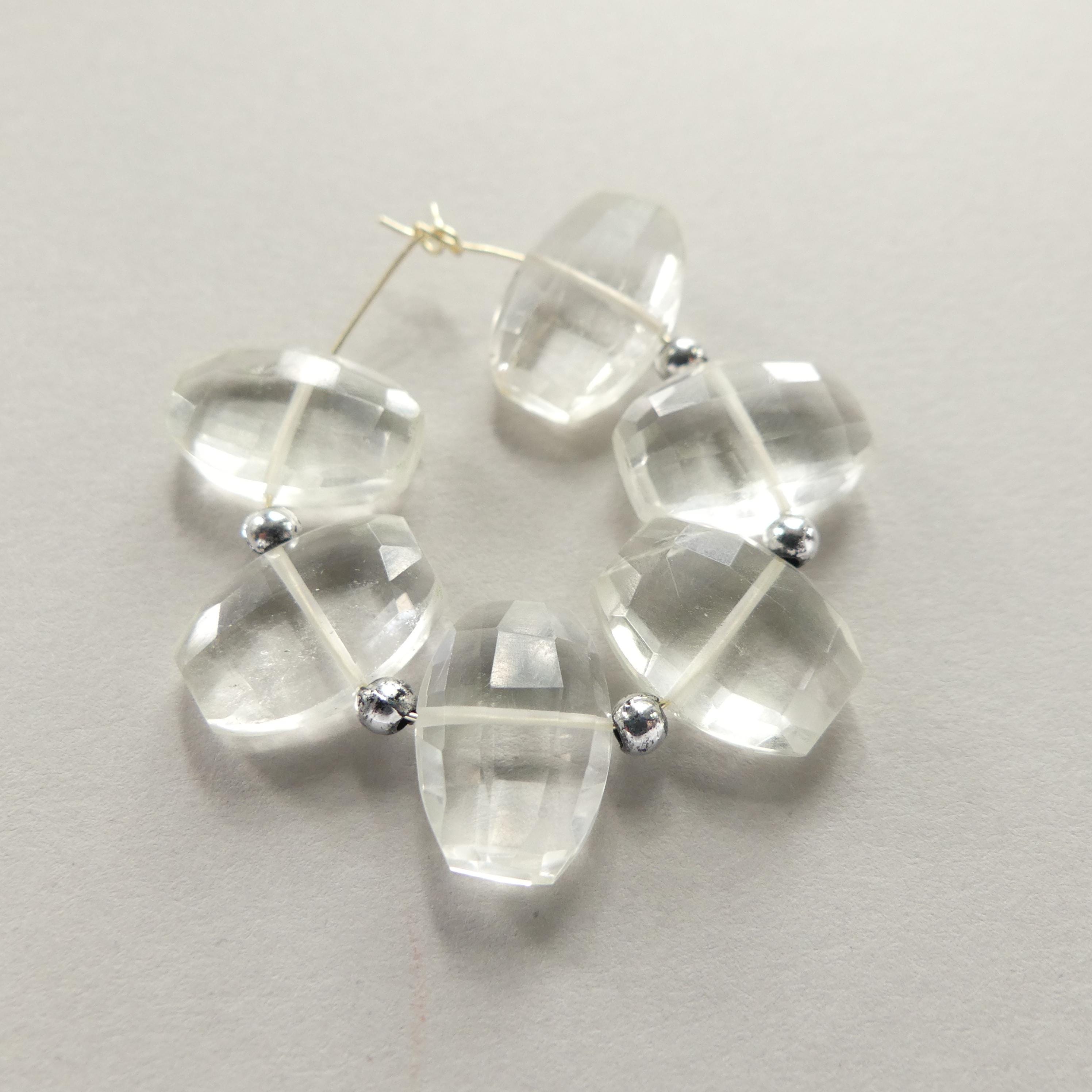 AAA Rock Quartz Faceted Briolette Oval Beads 6pcs Clear Crystal Quartz Genuine Gemstone Jewelry Making Beading Craft Gift April Birthstone