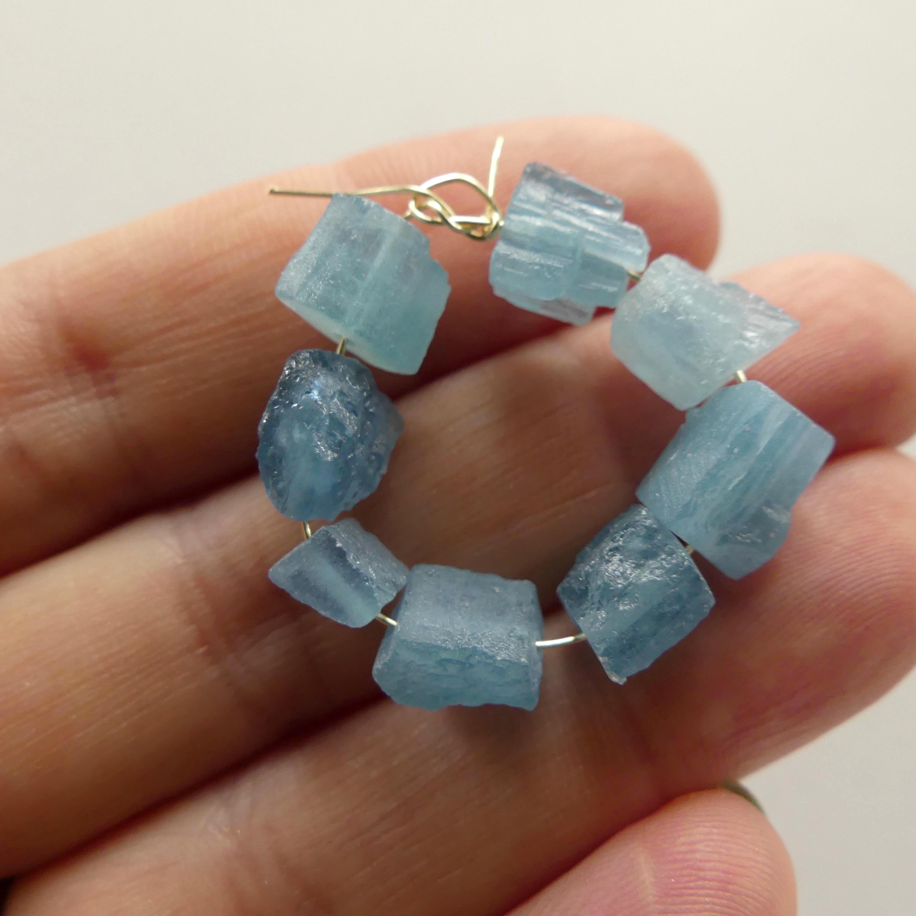 4mm-7mm AAA Santa Maria Aquamarine Raw Nugget Beads 8 Pieces Freeform Chunks Rough Gemstone Beads Jewelry Making Beading Craft Gift Beads