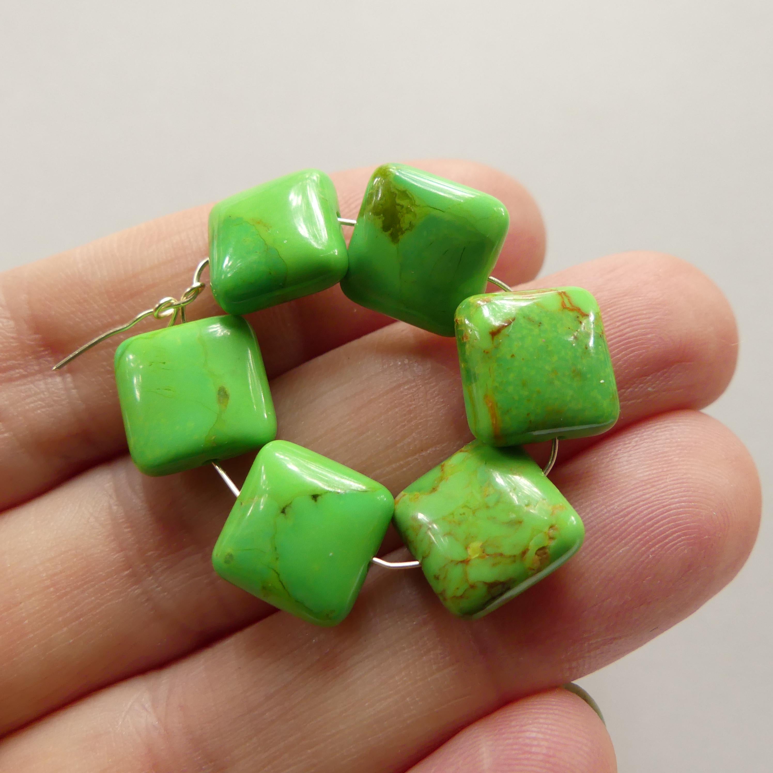 10mm Green Arizona Turquoise Square Beads 6 Pieces Gemstone Beads Jewelry Making Beading Craft Gift Beads December Birthstone