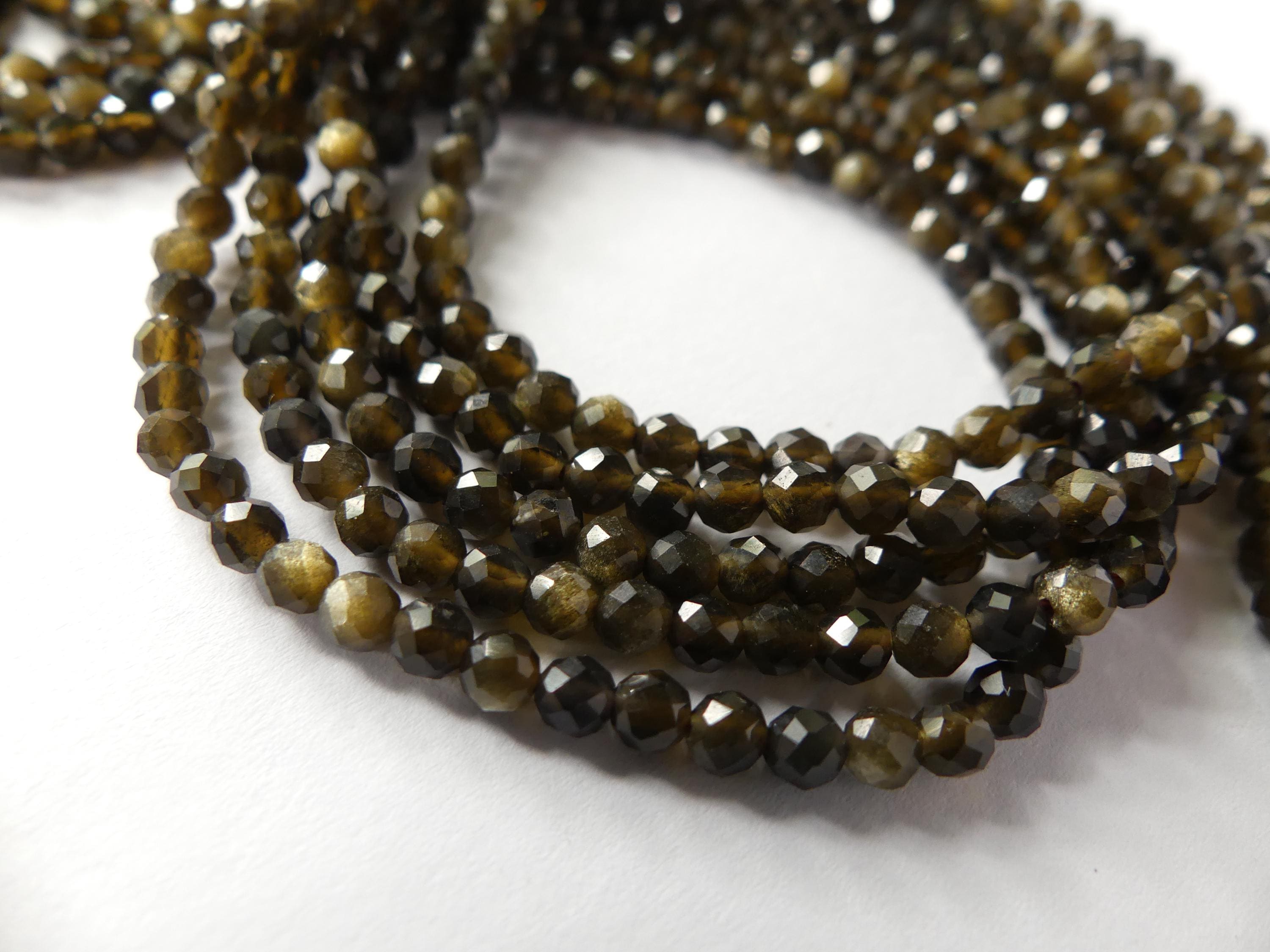 3mm Golden Obsidian Micro Faceted Beads Gold Obsidian Genuine Beads 15" Sparkly Gemstone Beads Beading Crafter Gift