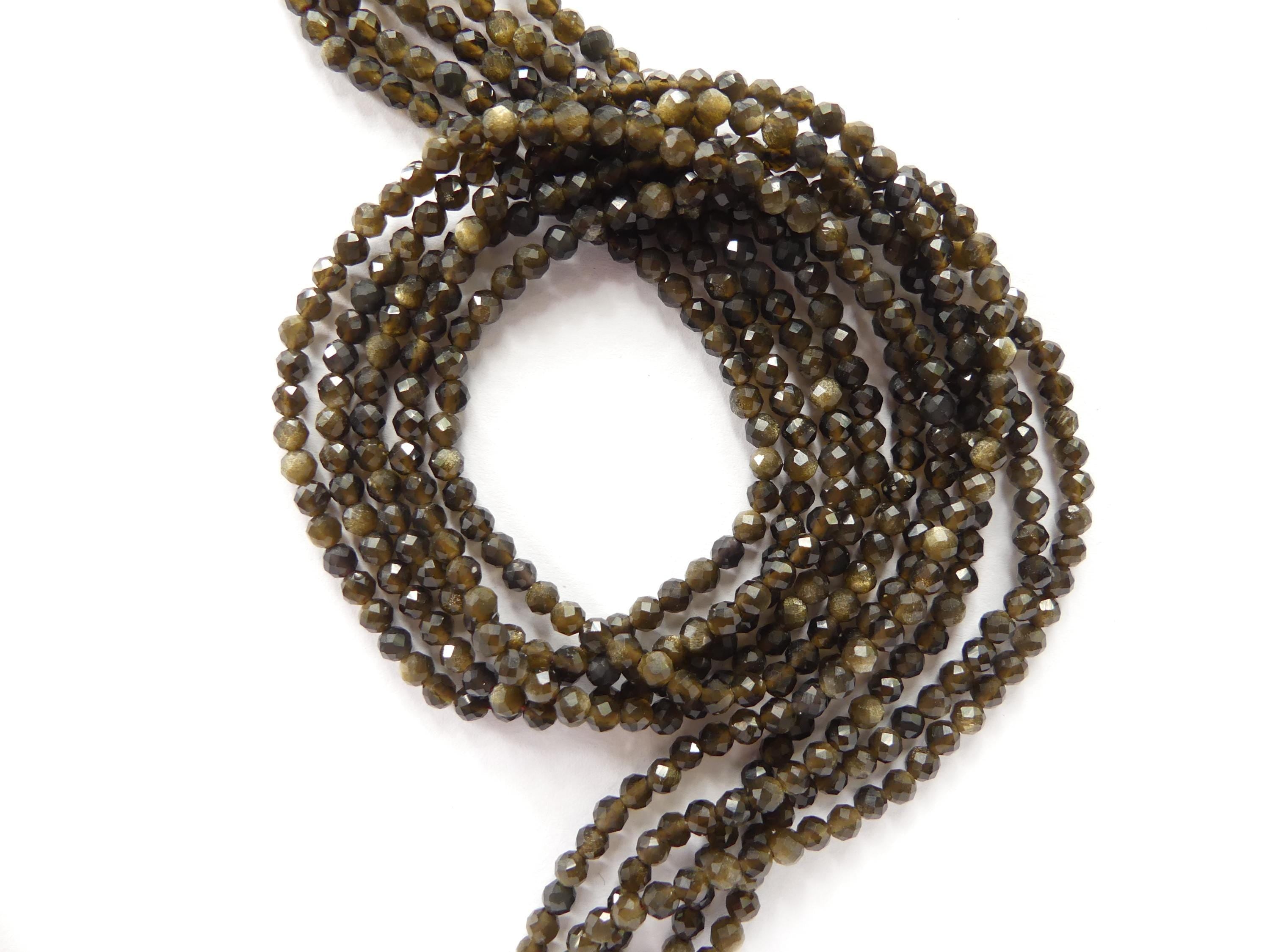 3mm Golden Obsidian Micro Faceted Beads Gold Obsidian Genuine Beads 15" Sparkly Gemstone Beads Beading Crafter Gift