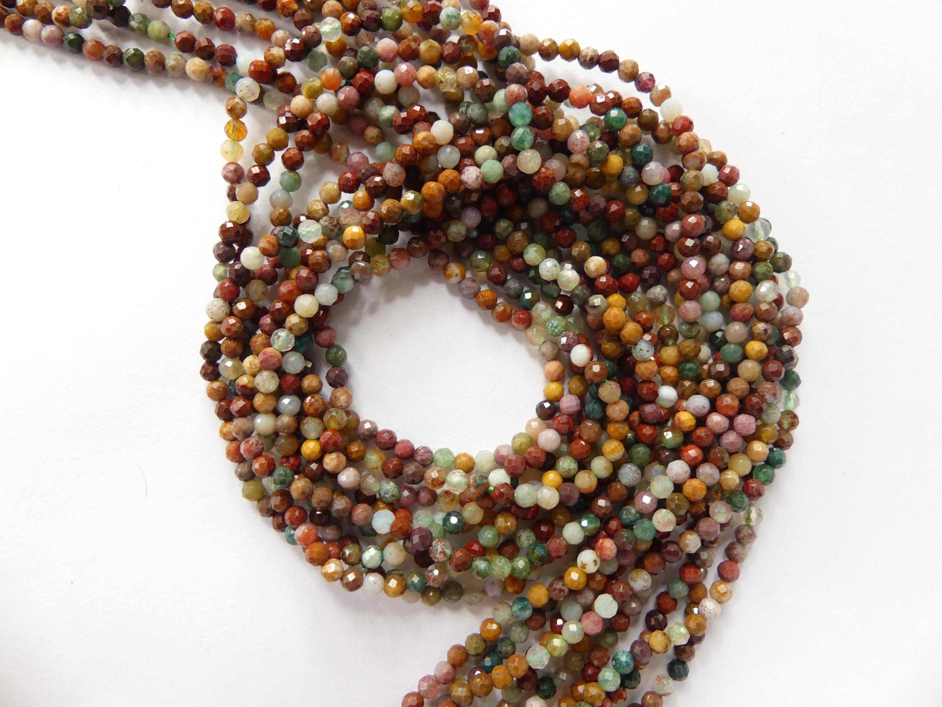 3mm Ocean Jasper Faceted Beads Genuine Small Tiny Fancy Jasper Beads 15" Gemstone Beads for Jewelry Making Beading Gift Crafter