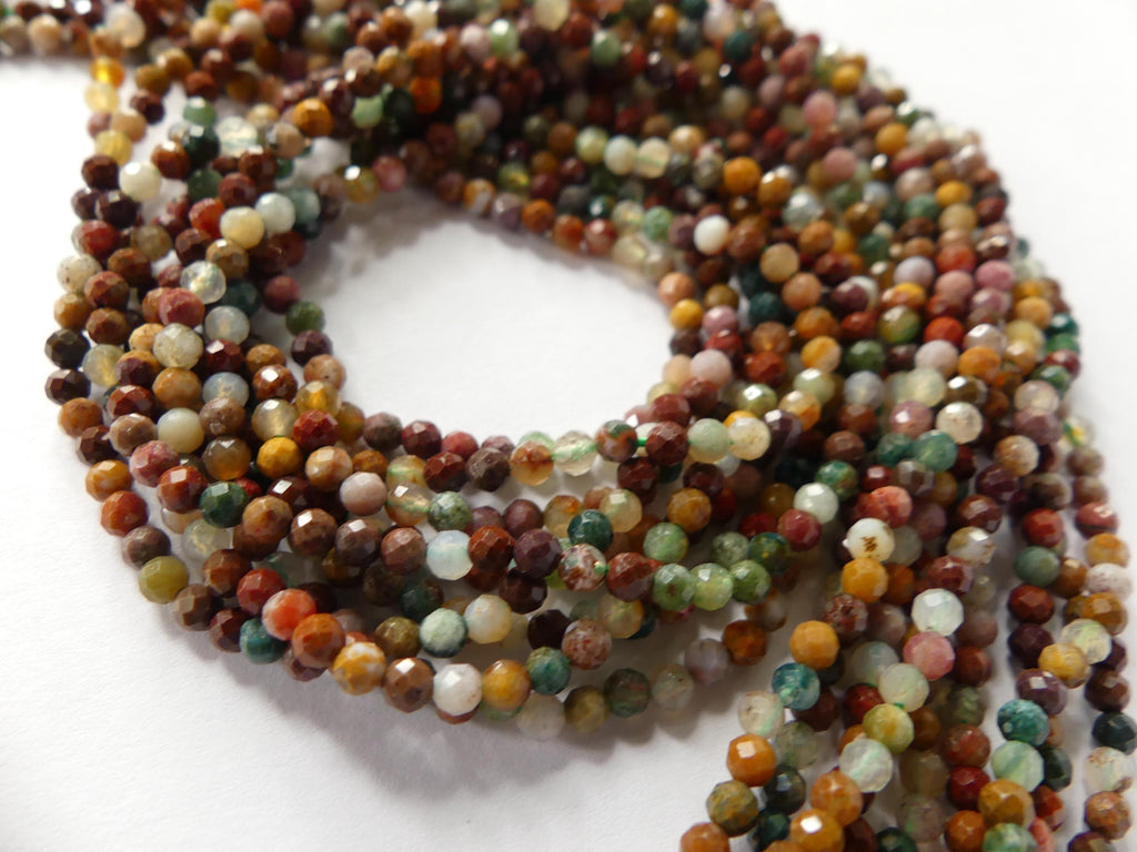 3mm Ocean Jasper Faceted Beads Genuine Small Tiny Fancy Jasper Beads 15" Gemstone Beads for Jewelry Making Beading Gift Crafter