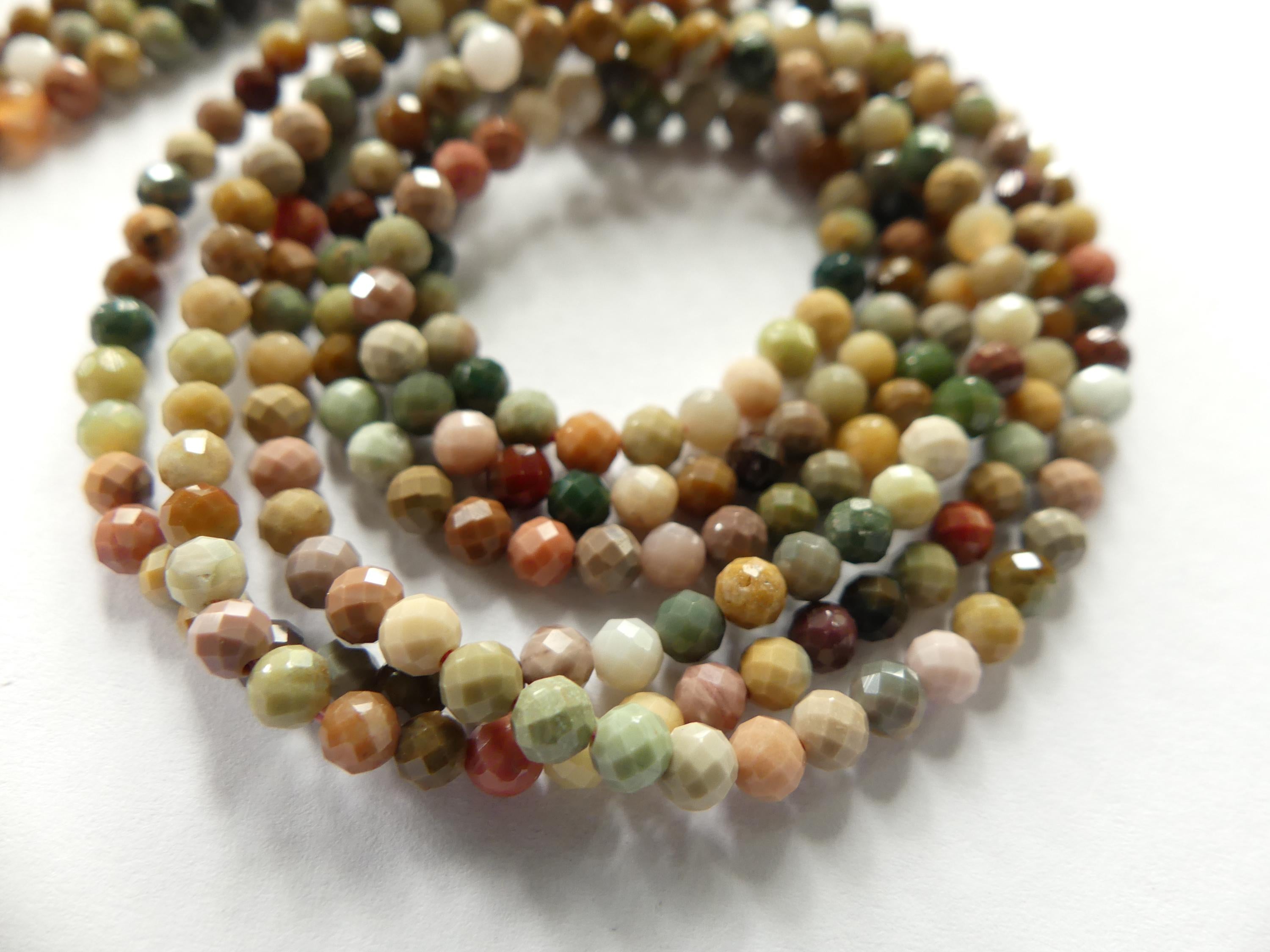 3mm Ocean Jasper Faceted Beads Genuine Small Tiny Fancy Jasper Beads 15" Gemstone Beads for Jewelry Making Beading Gift Crafter