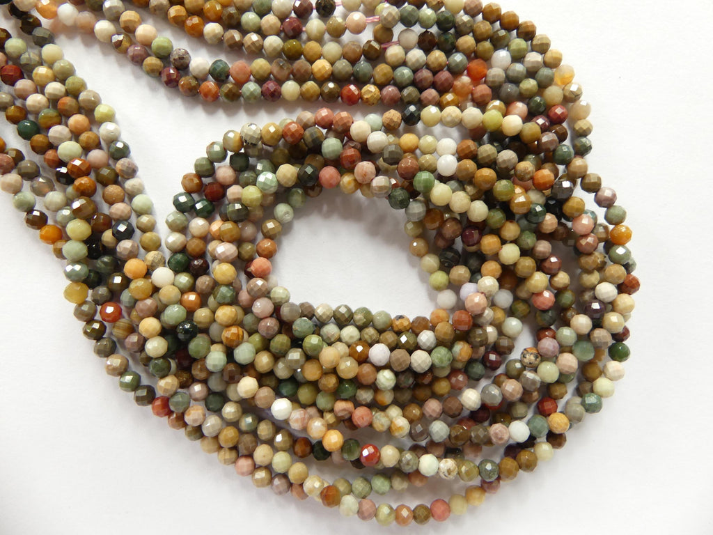 3mm Ocean Jasper Faceted Beads Genuine Small Tiny Fancy Jasper Beads 15" Gemstone Beads for Jewelry Making Beading Gift Crafter