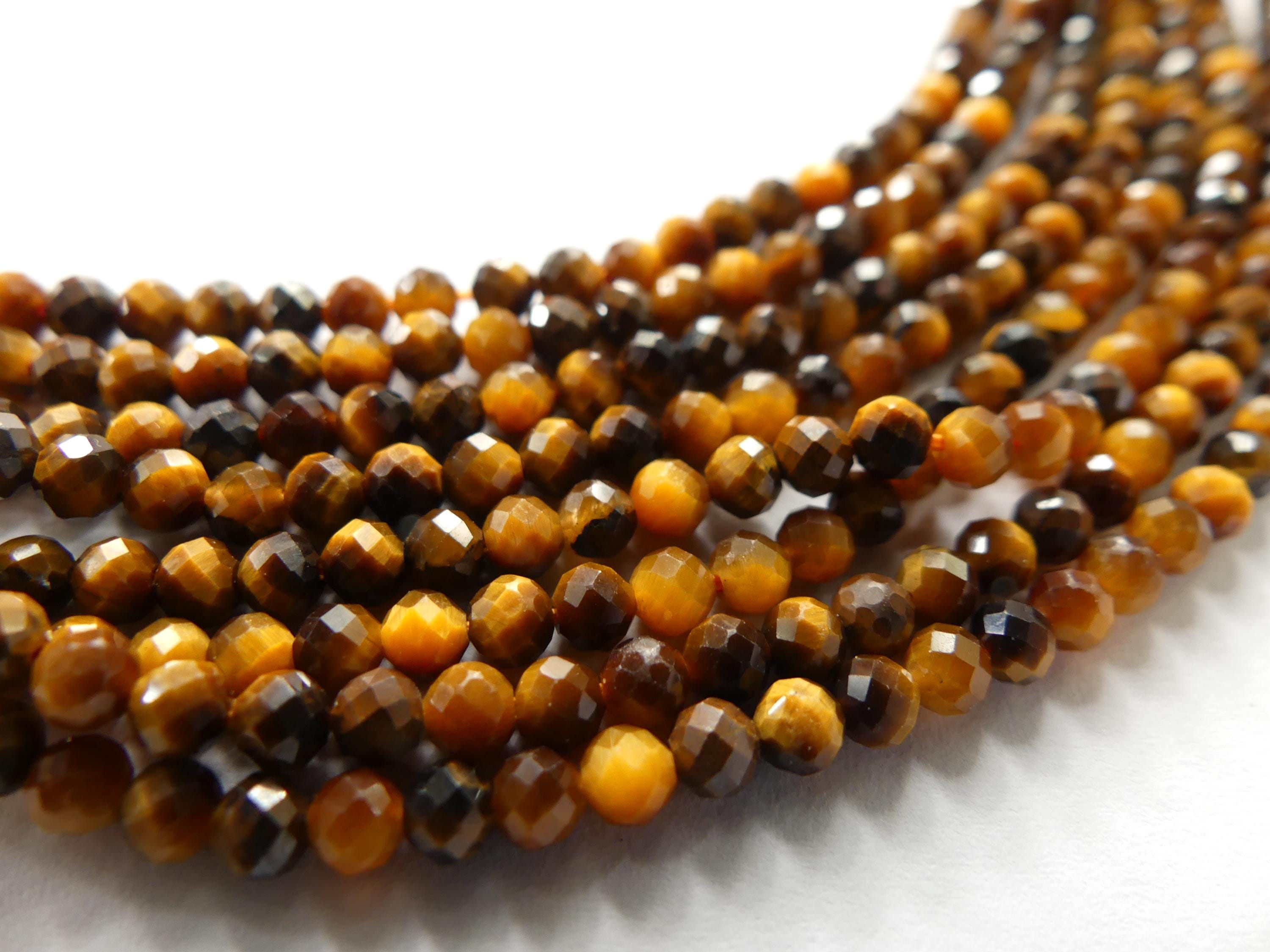 3mm Tigers Eye Beads Faceted Tiger Eye Genuine Tiny Beads 15" Gemstone Beads for Jewelry Making Beading Craft Gift Seed Beads Brown