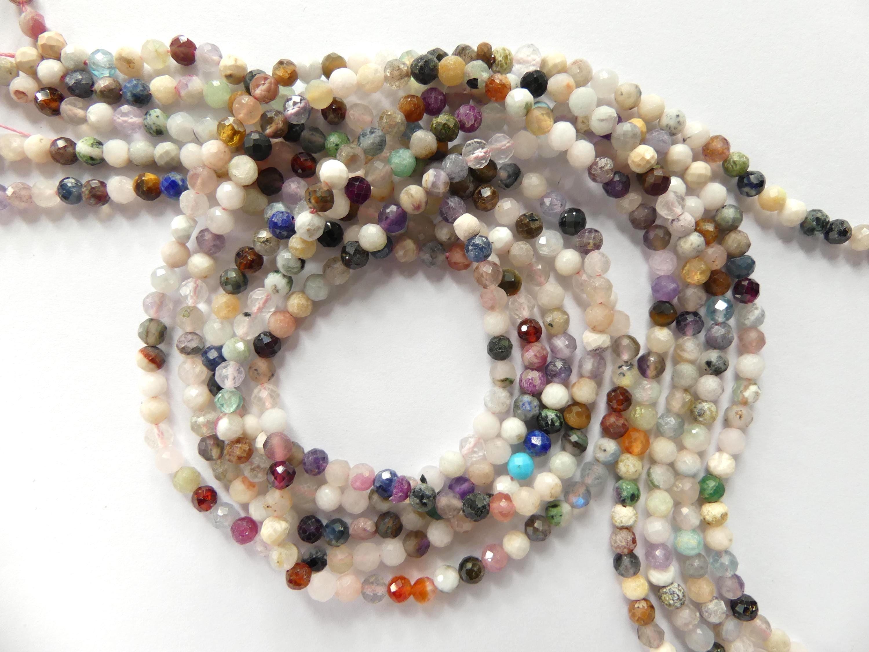4mm Multi Gemstone Micro Faceted Beads 15" Colorful Rainbow Tiny Gemstone Beads for Jewelry Making Beading Gift for Crafter
