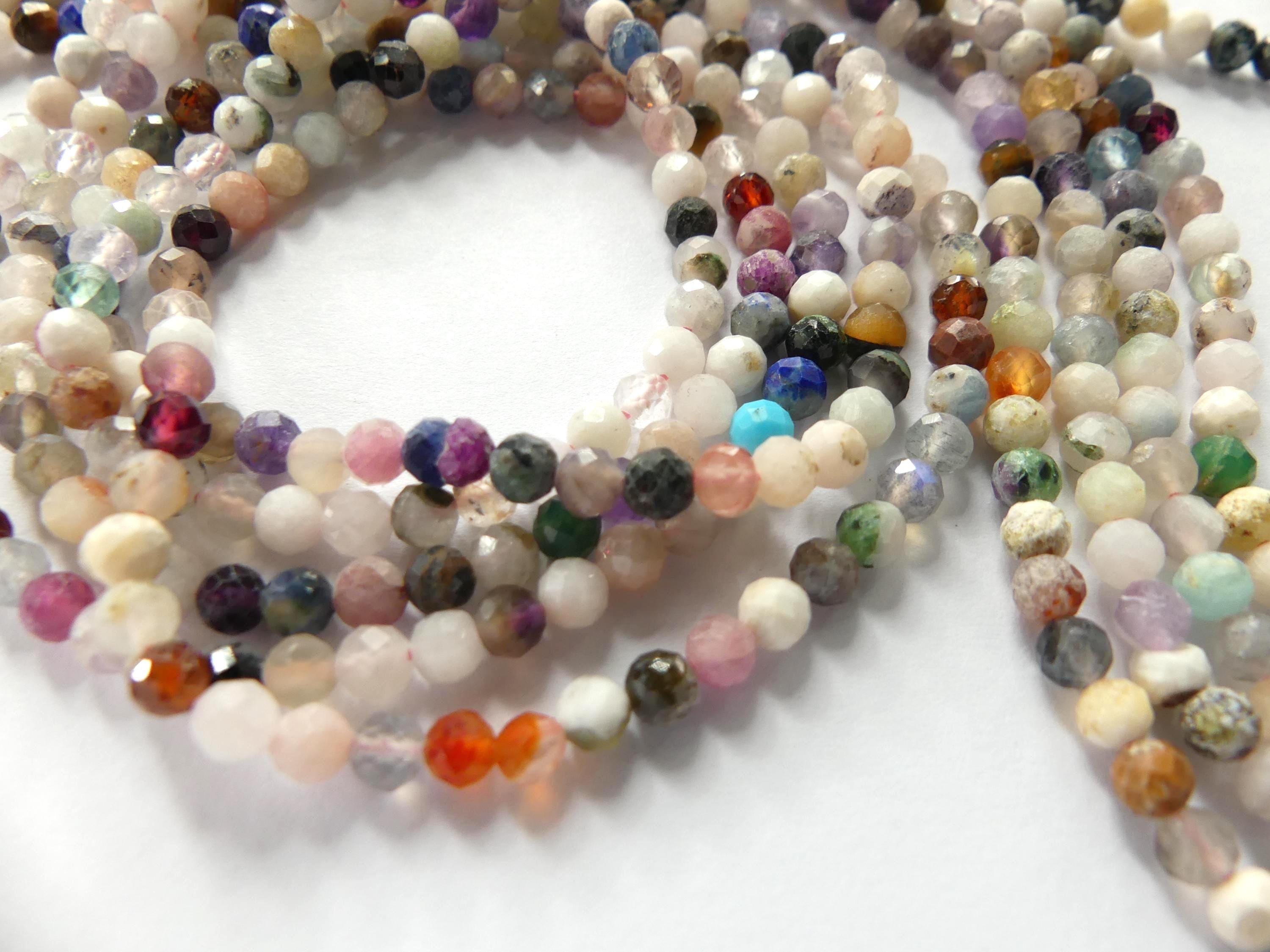 4mm Multi Gemstone Micro Faceted Beads 15" Colorful Rainbow Tiny Gemstone Beads for Jewelry Making Beading Gift for Crafter