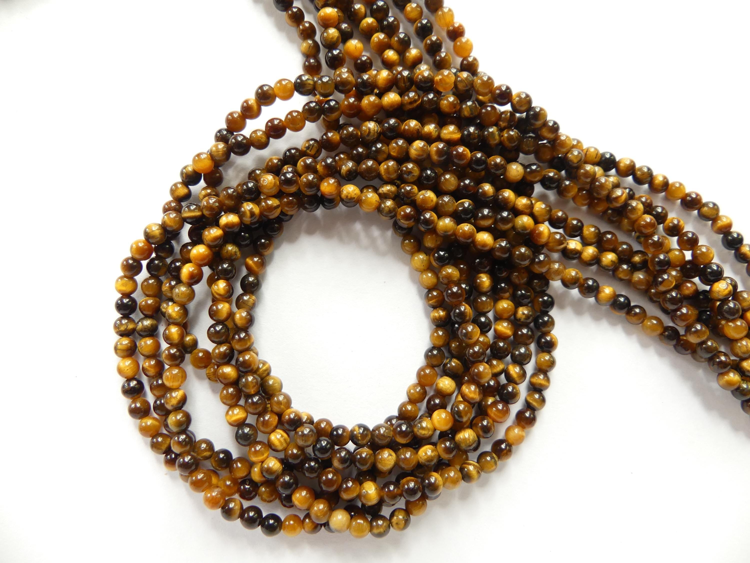 3mm 4mm Tigers Eye Beads Smooth Tiger Eye Genuine Tiny Beads 15" Gemstone Beads for Jewelry Making Beading Craft Gift Seed Beads Brown