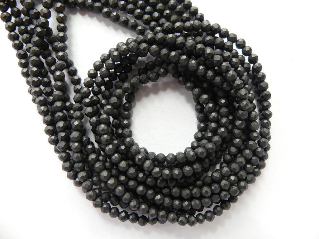 3mm Shungite Micro Faceted Beads 15" Genuine Russian Shungite Beads Black Gemstone Beads Beading Crafter Gift