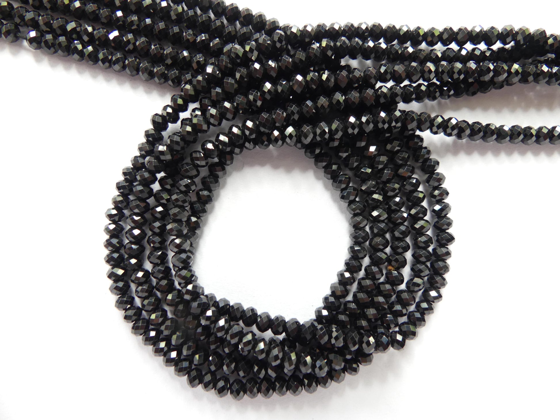 3mm Black Spinel Rondelle Beads Faceted 12.5" Sparkly Black Stone Crystal Genuine Gemstone Beads for Jewelry Making Beading Craft Gift Beads