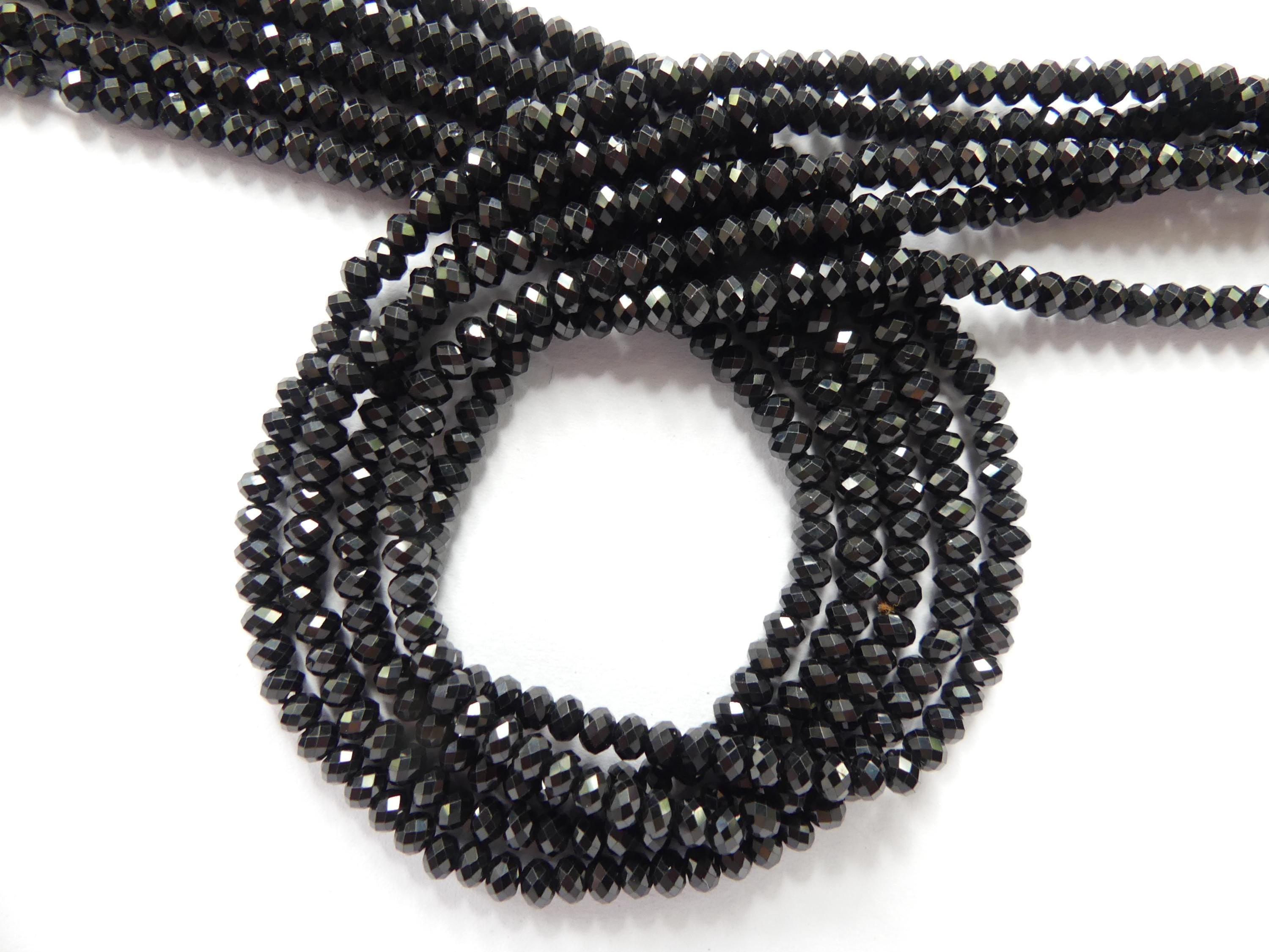 3mm Black Spinel Rondelle Beads Faceted 12.5" Sparkly Black Stone Crystal Genuine Gemstone Beads for Jewelry Making Beading Craft Gift Beads