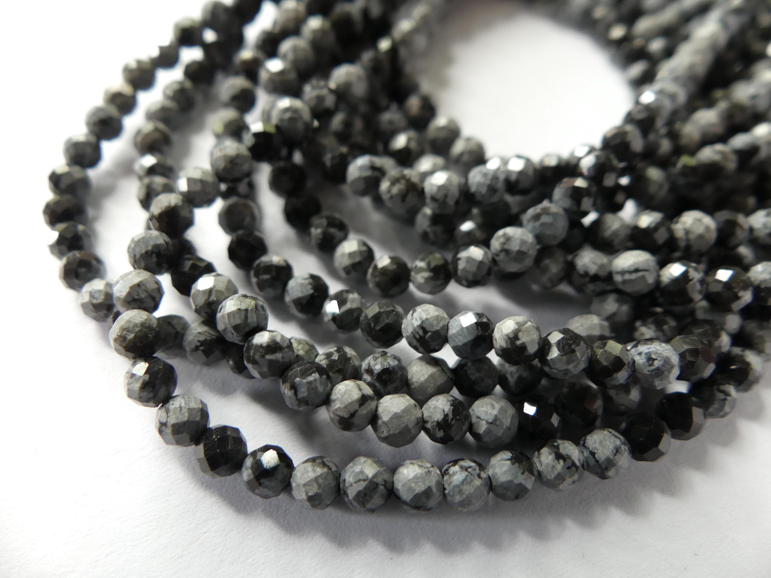 3mm Snowflake Obsidian Beads Faceted Black White Obsidian Genuine Beads 15" Gemstone Beads Beading Crafter Gift DIY Jewelry Making